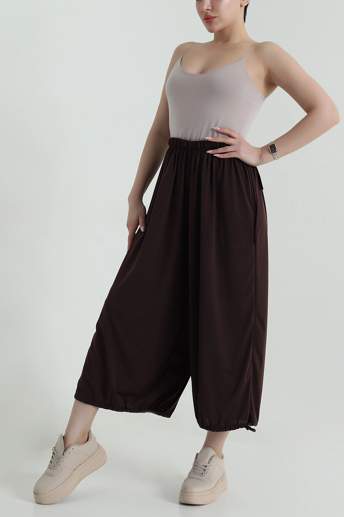 Kahverengi Beli Lastikli Sandy Kadın Şalvar Pantolon 459450
