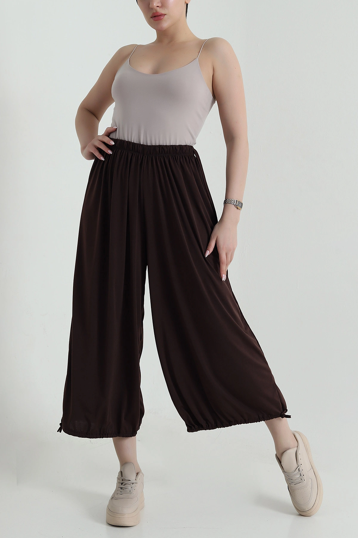 Kahverengi Beli Lastikli Sandy Kadın Şalvar Pantolon 459450