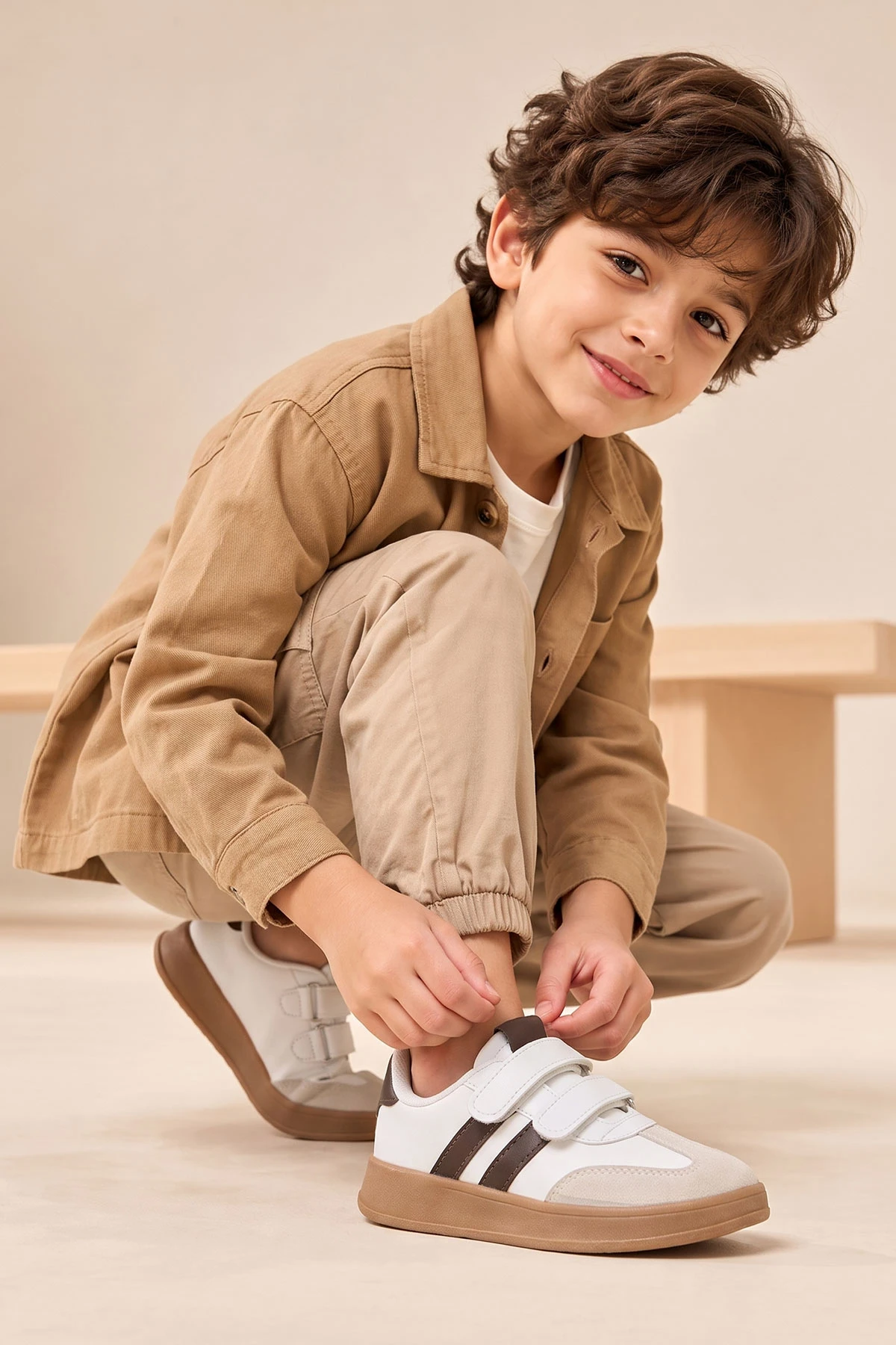 Kahverengi Beyaz ( 30 - 35 ) Cırt Bantlı Erkek Çocuk Spor Ayakkabı 497627