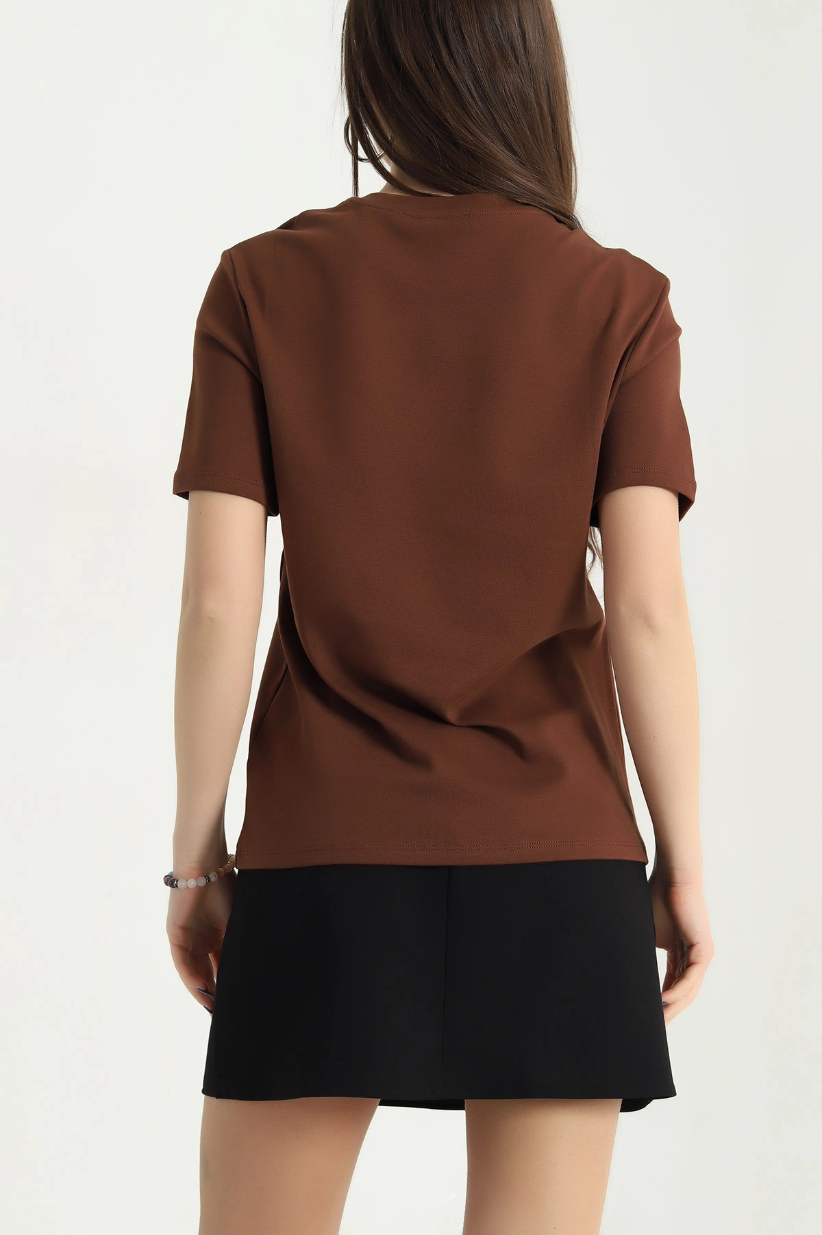 Kahverengi Bisiklet Yaka Basic Tişört 338136