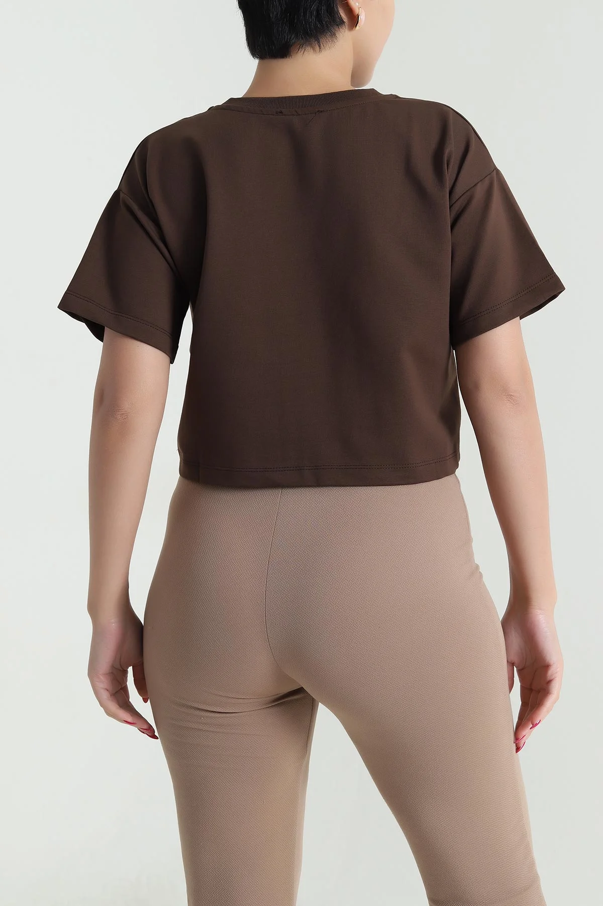 Kahverengi Bisiklet Yaka Kristal Kadın Crop 477585