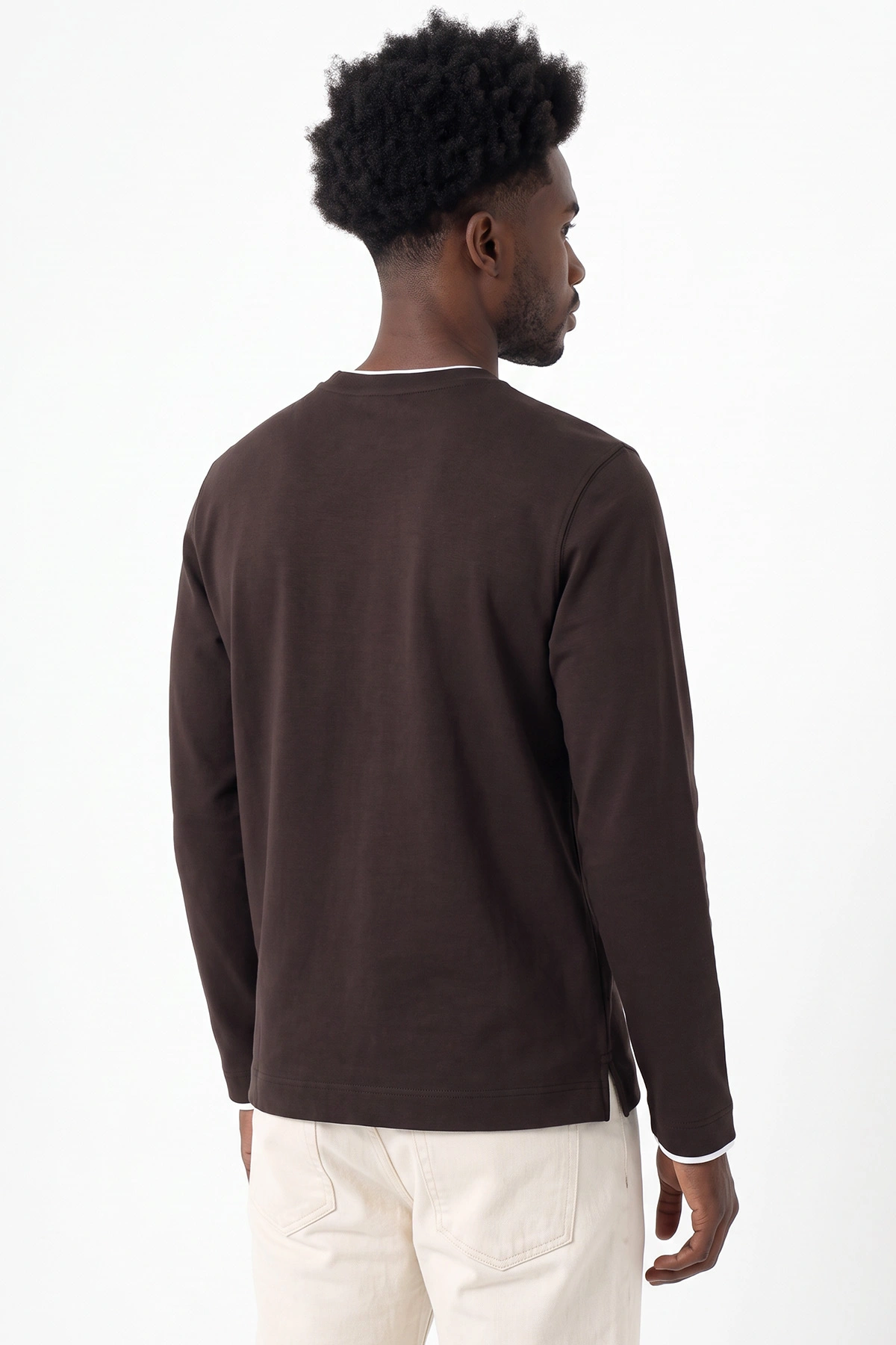 Kahverengi Bisiklet Yaka Nakış Detay Erkek Sweatshirt 492009