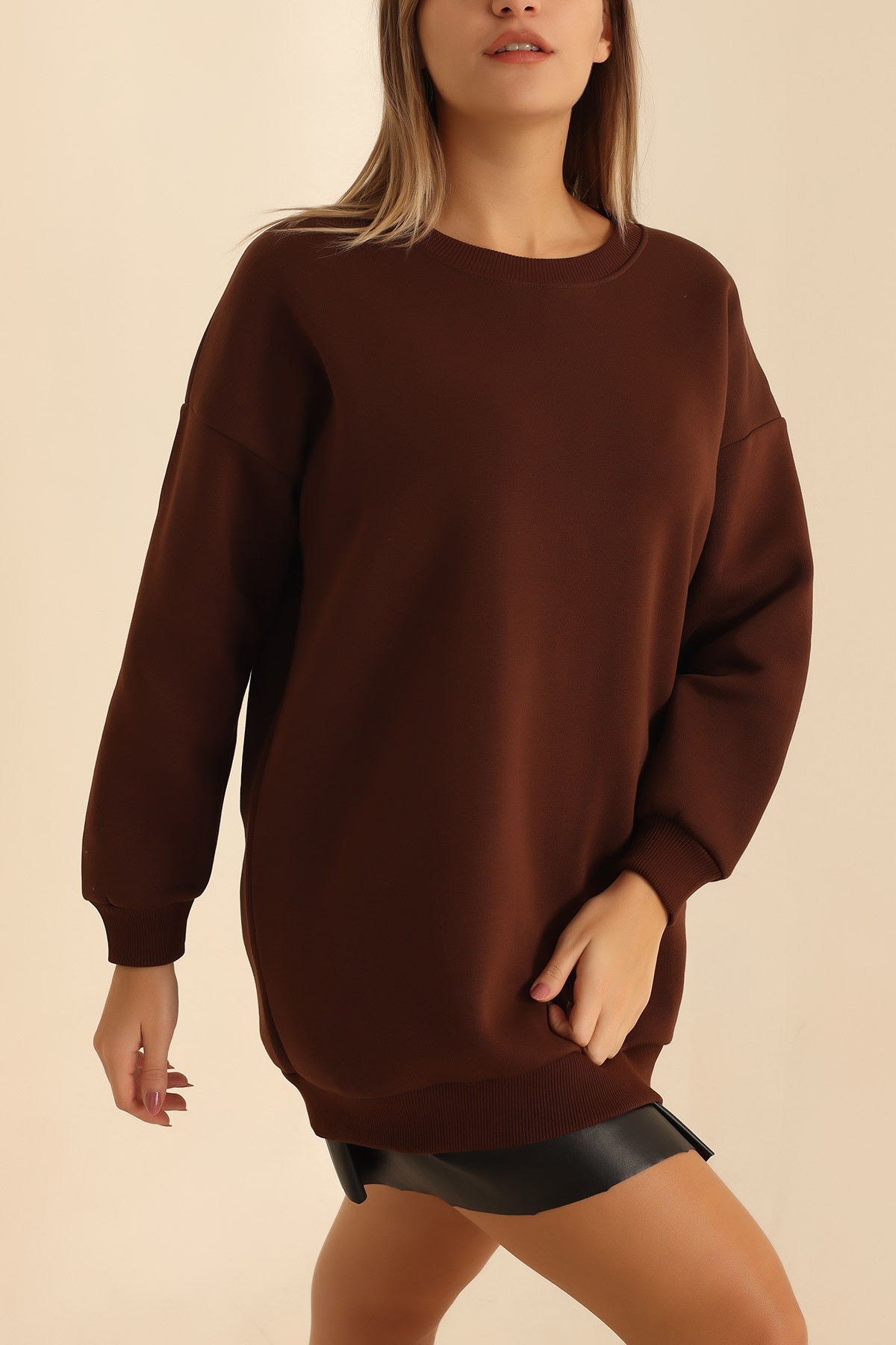 Kahverengi Bisiklet Yaka Şardonlu Sweat 216603