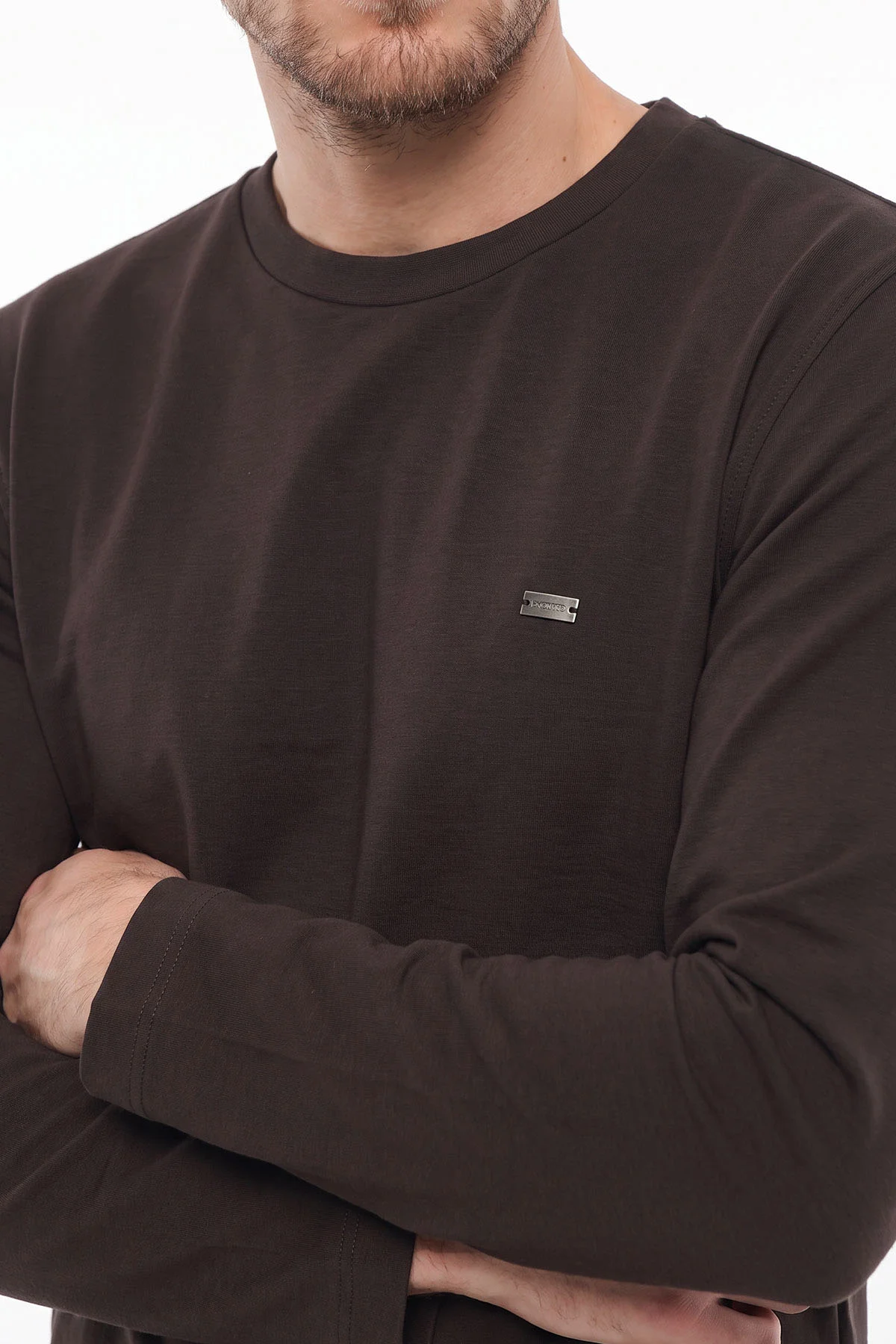 Kahverengi Bisiklet Yaka Sırt Detay Erkek Sweatshirt 492026