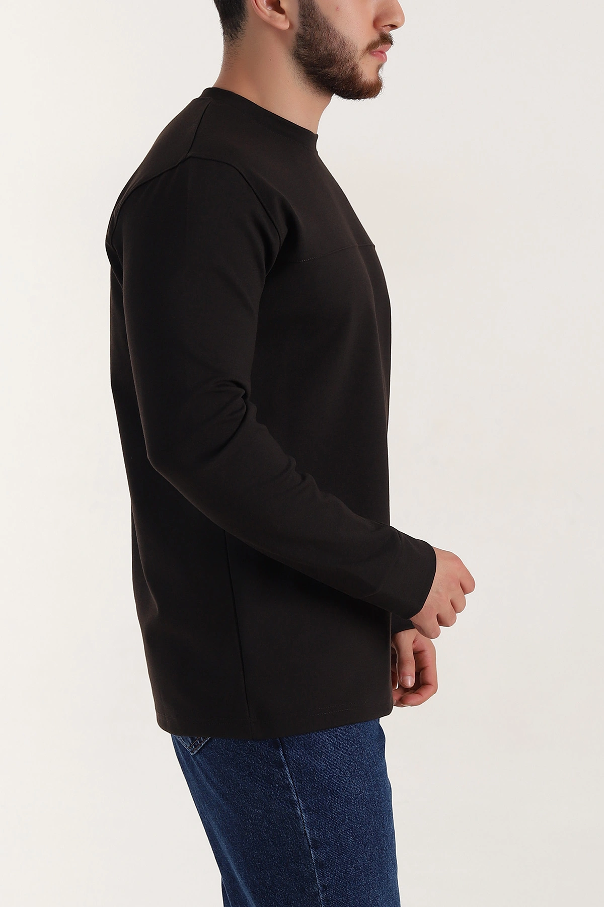 Kahverengi Bisiklet Yaka Uzun Kollu Erkek Sweatshirt 396901