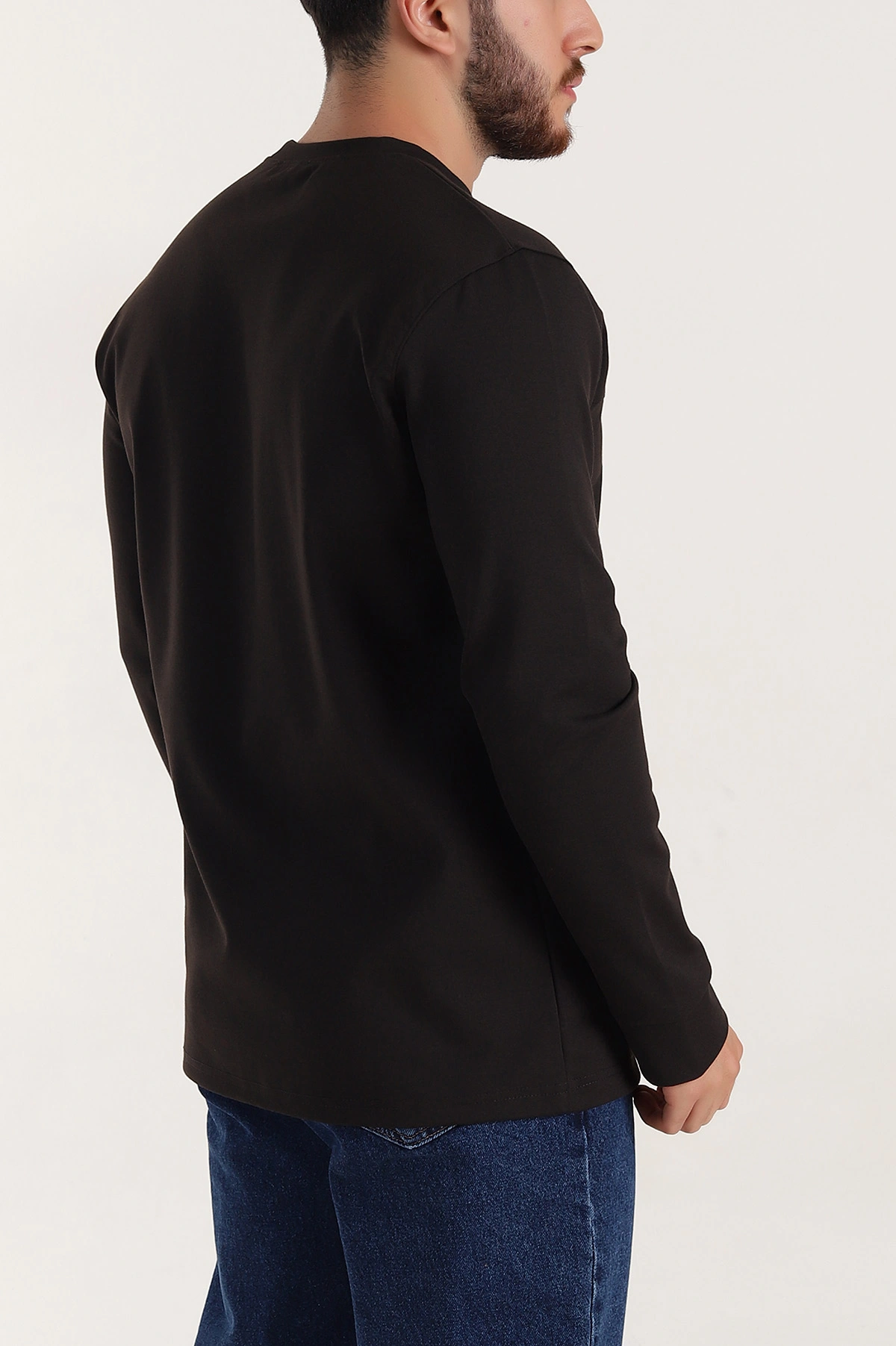 Kahverengi Bisiklet Yaka Uzun Kollu Erkek Sweatshirt 396901