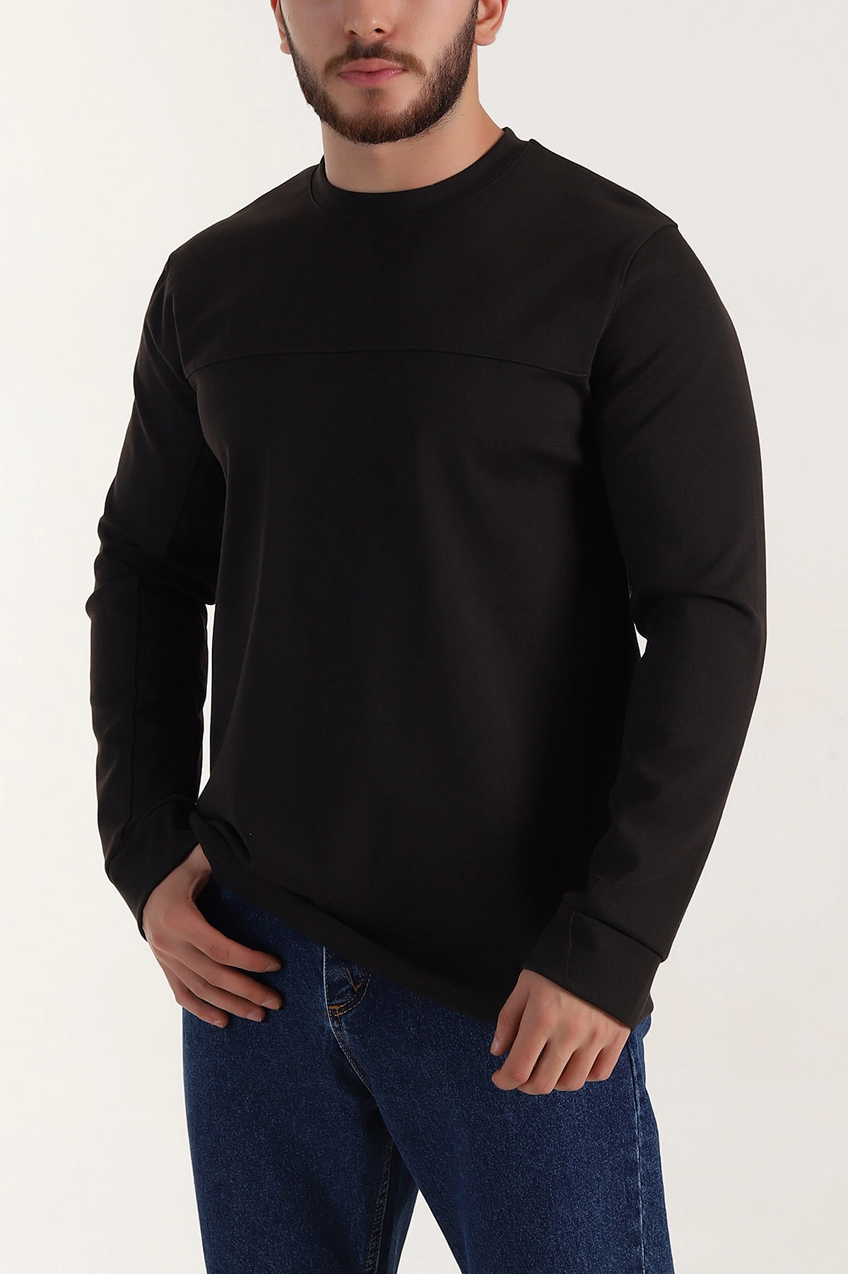 Kahverengi Bisiklet Yaka Uzun Kollu Erkek Sweatshirt 396901