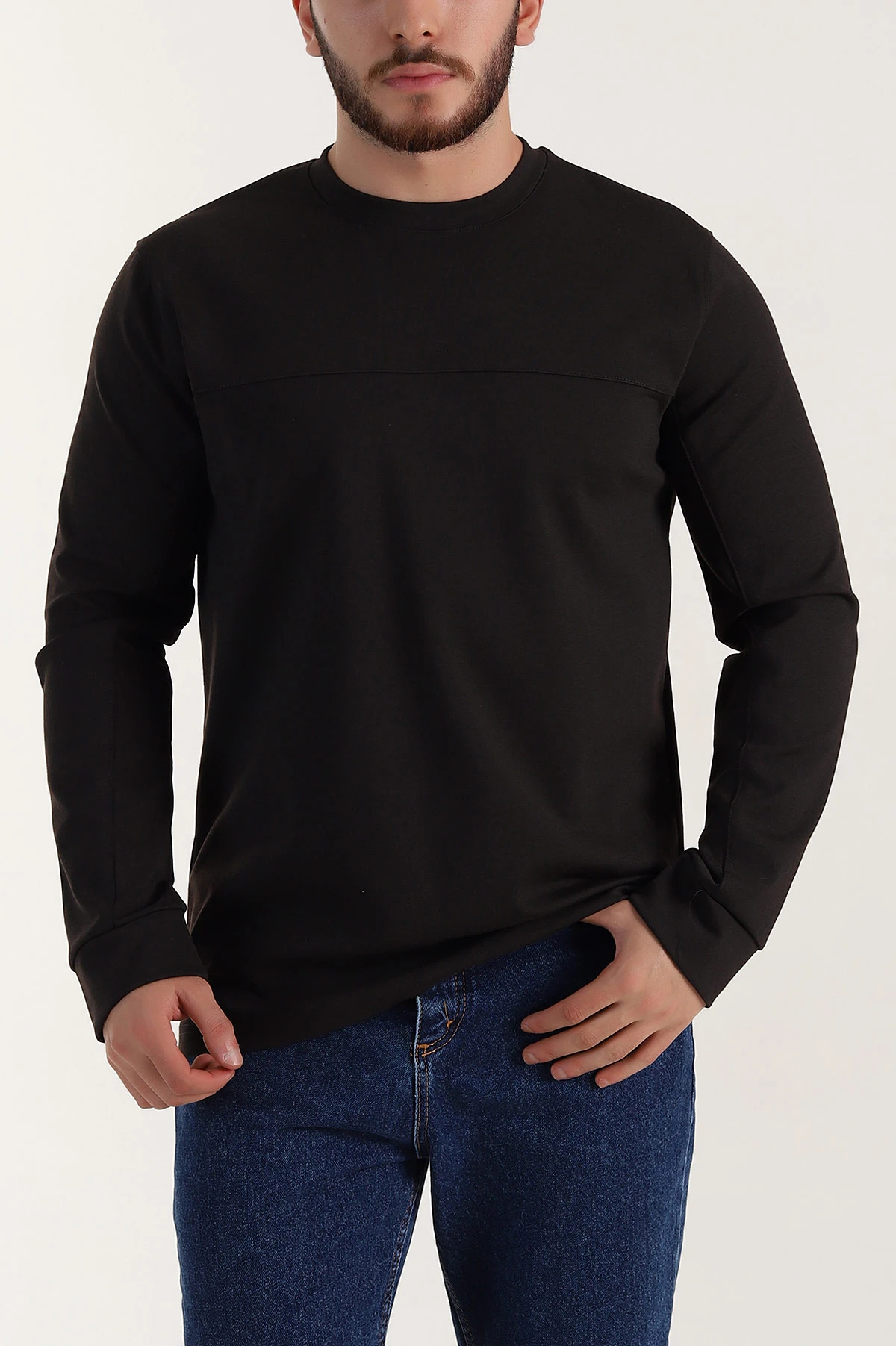 Kahverengi Bisiklet Yaka Uzun Kollu Erkek Sweatshirt 396901