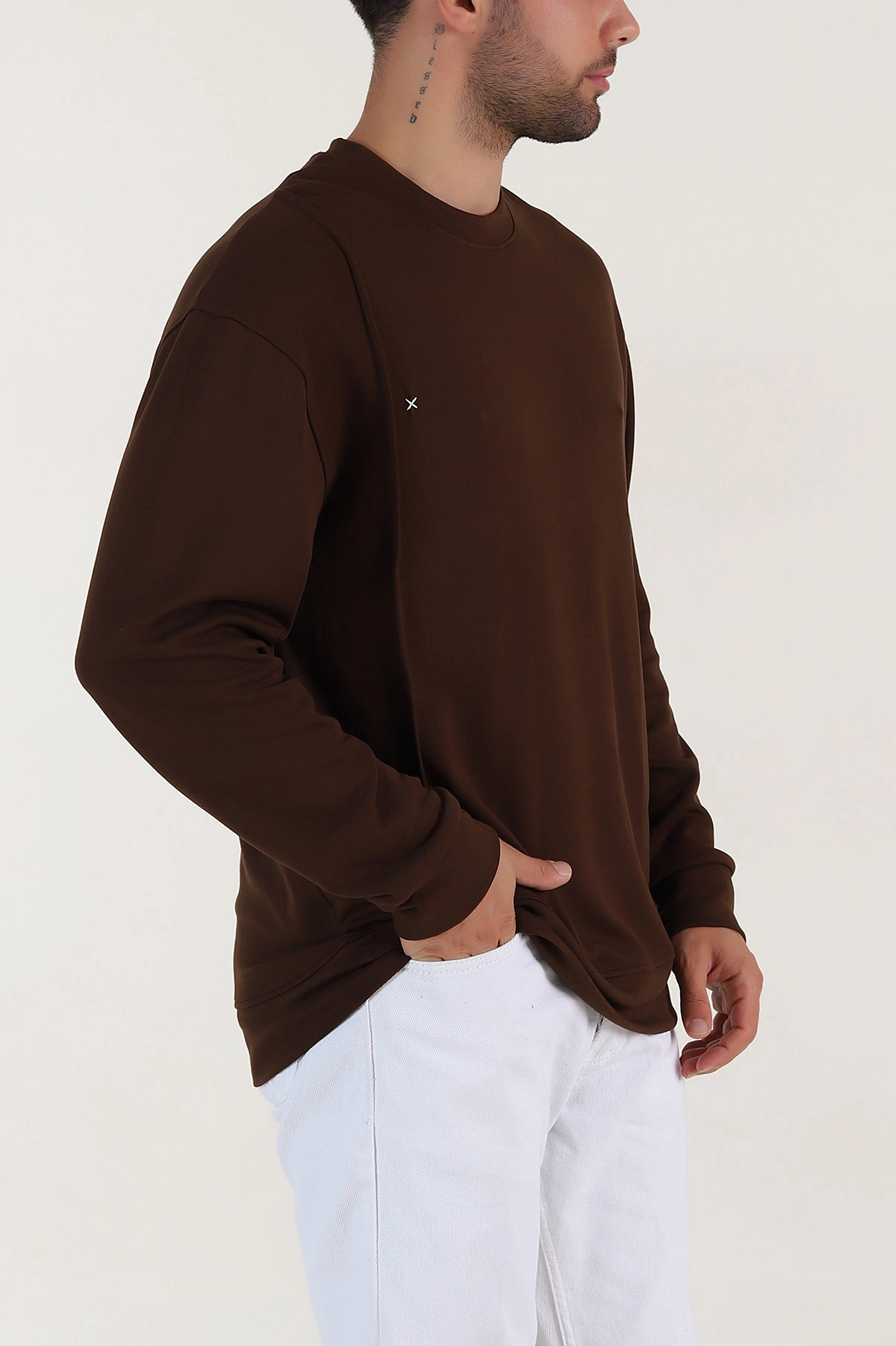 Kahverengi Bisiklet Yaka Uzun Kollu Erkek Sweatshirt 396969