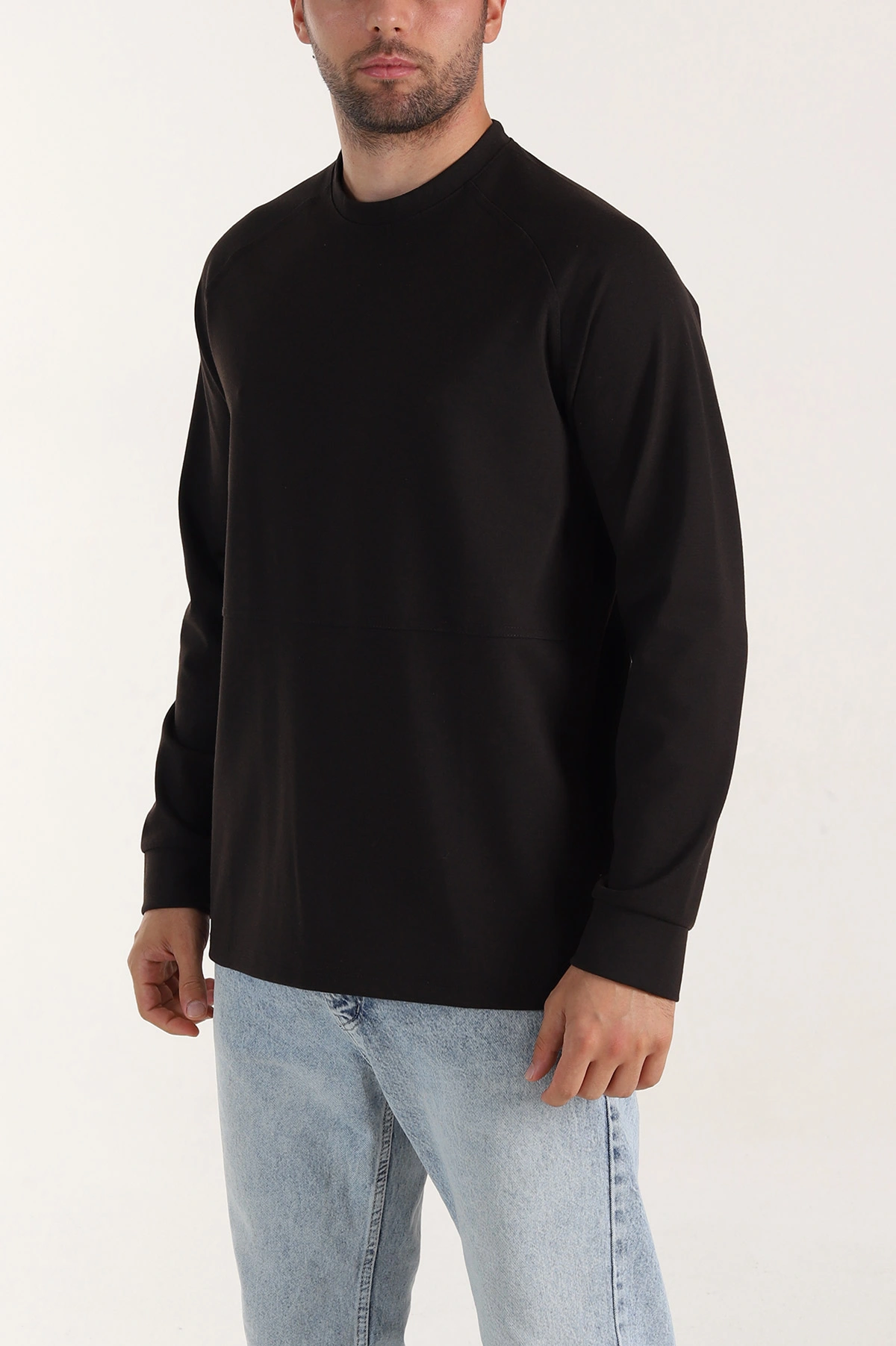 Kahverengi Bisiklet Yaka Uzun Kollu Erkek Sweatshirt 396981