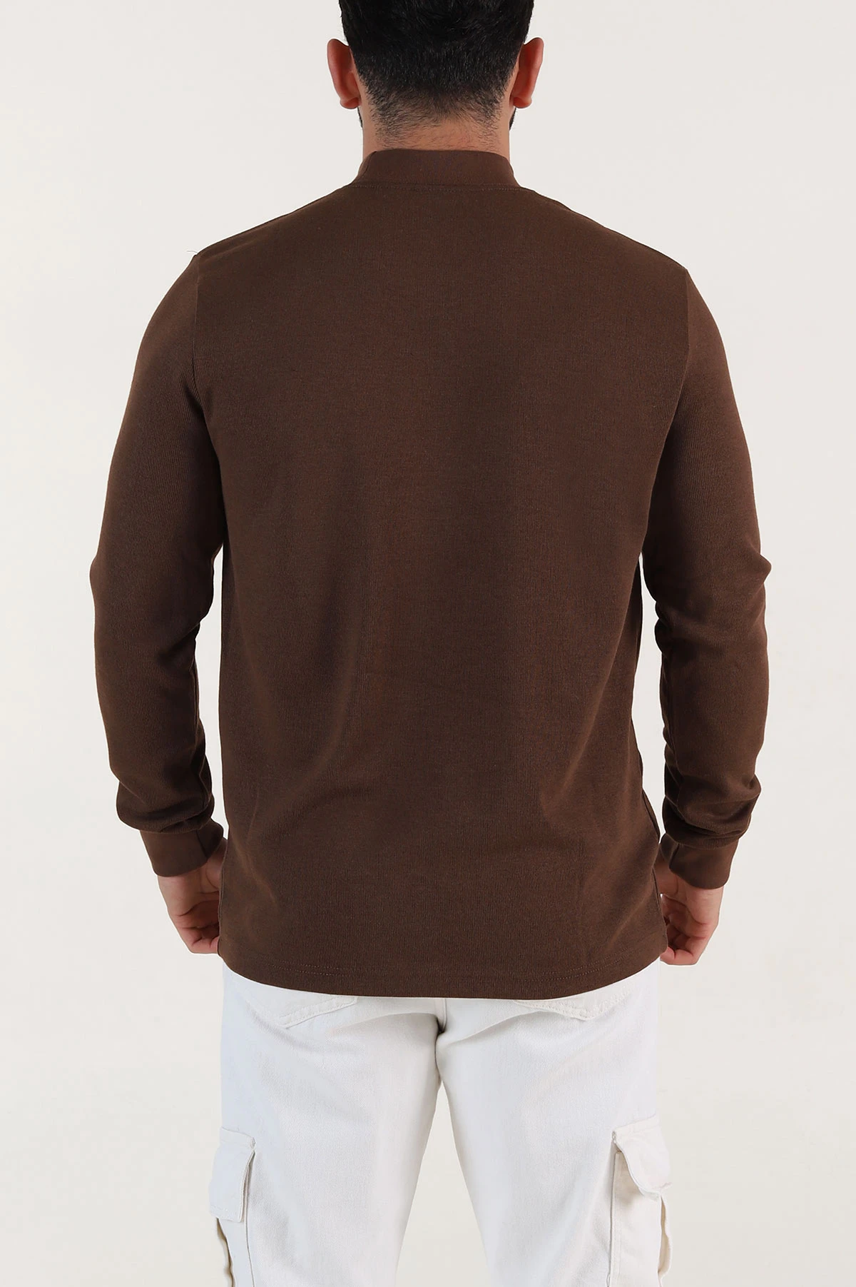 Kahverengi Regular Fit Yarım Balıkçı Yaka Uzun Kollu Erkek Sweatshirt 397043