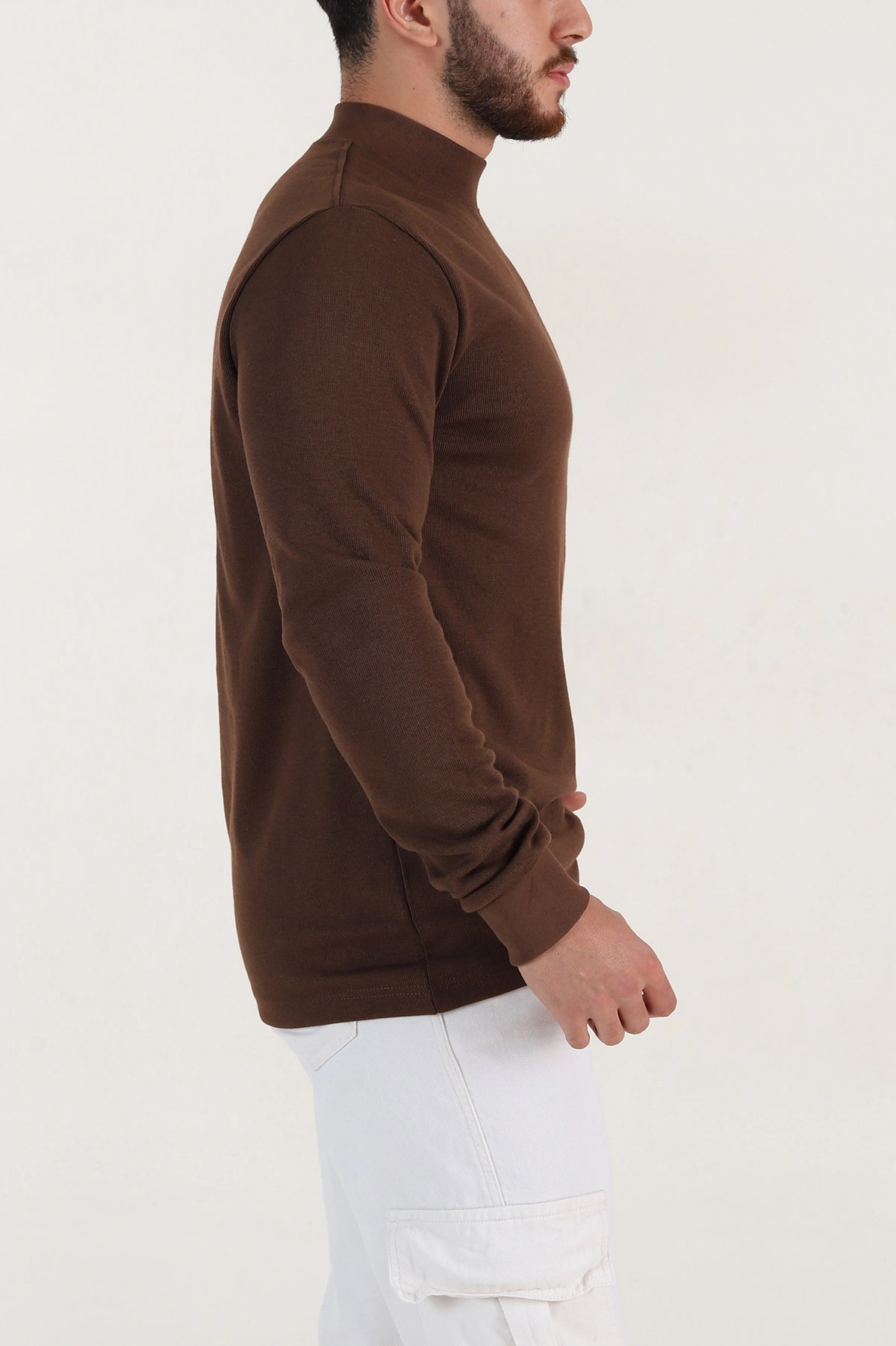 Kahverengi Regular Fit Yarım Balıkçı Yaka Uzun Kollu Erkek Sweatshirt 397043