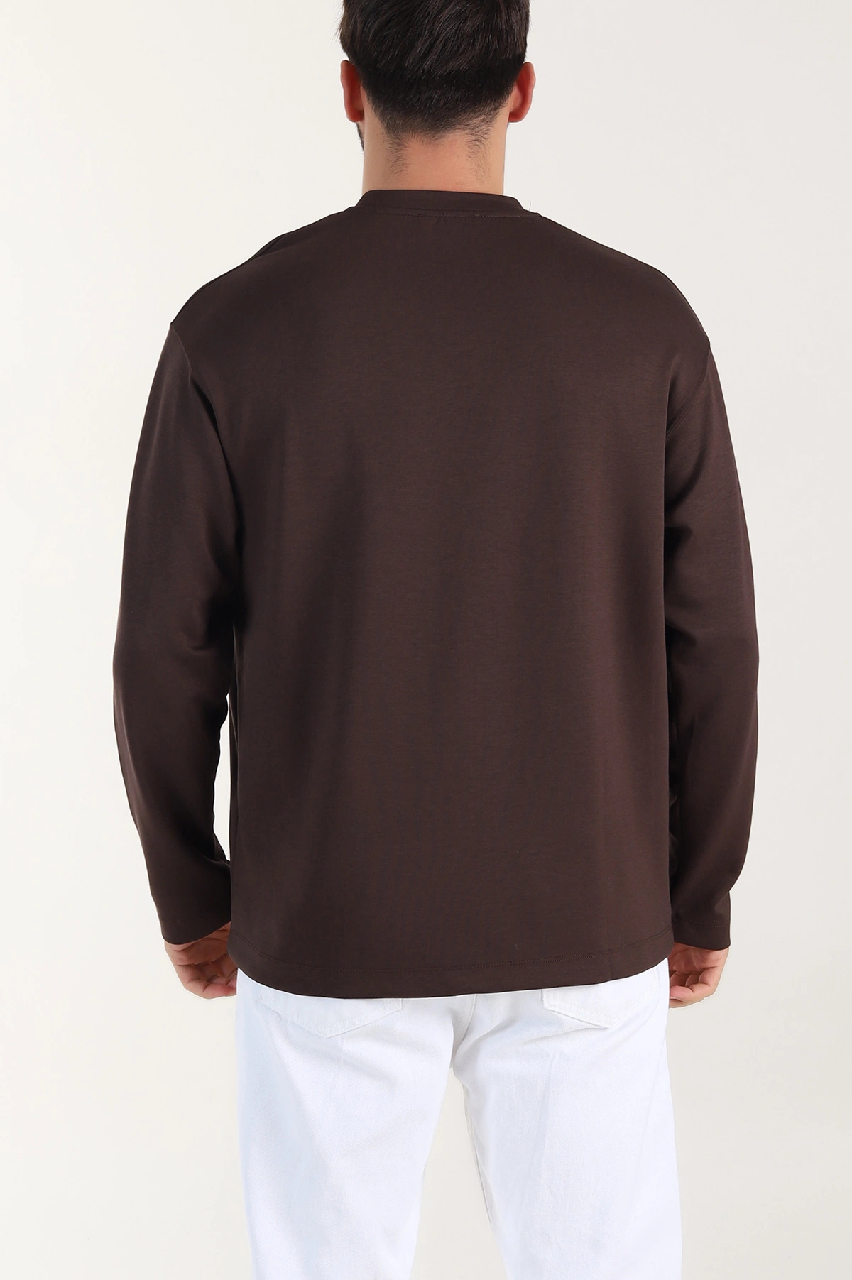 Kahverengi Bisiklet Yaka Yazı Detaylı Erkek Sweatshirt 409095