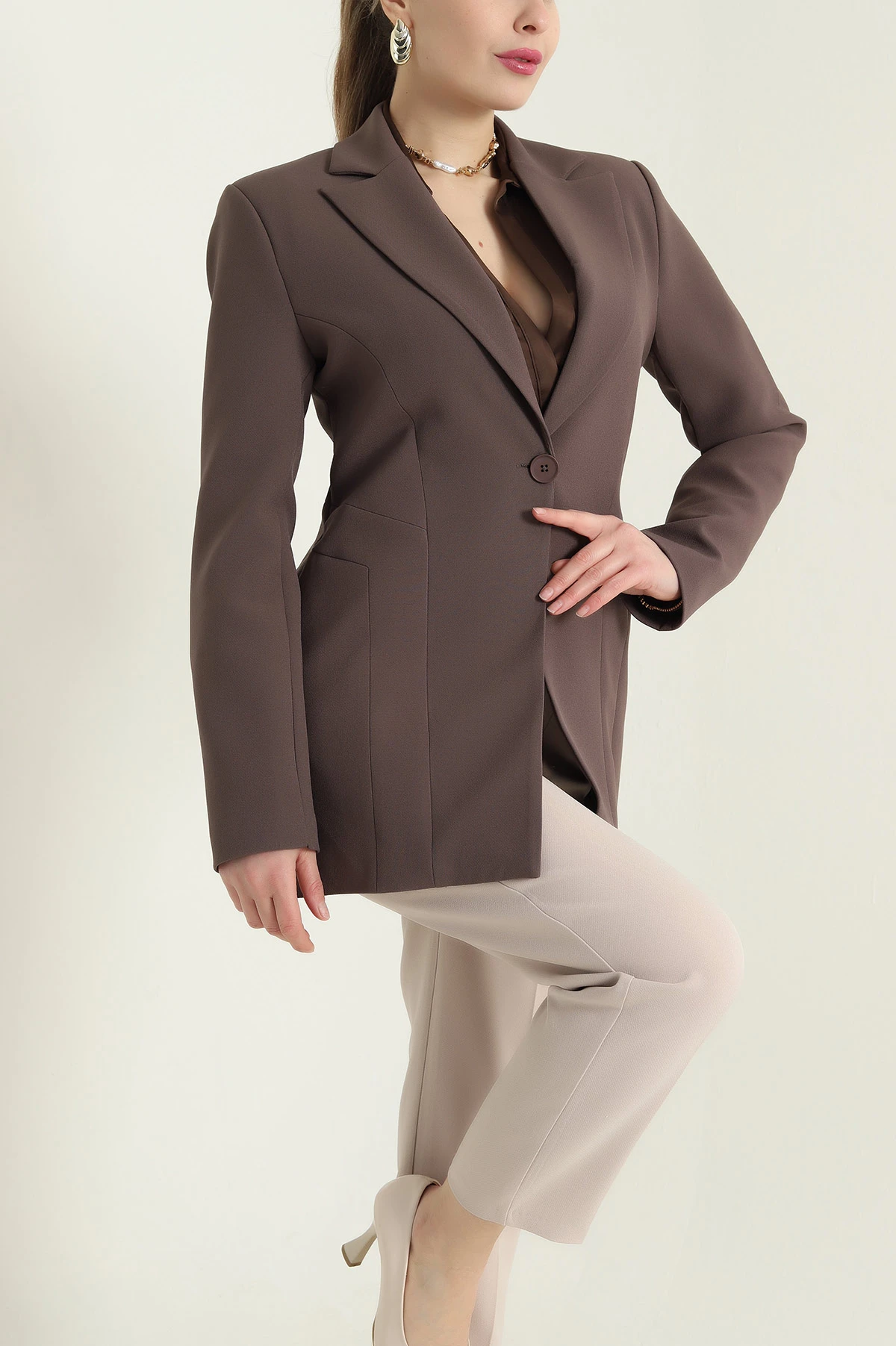 Kahverengi Blazer Atlas Kadın Ceket 429783