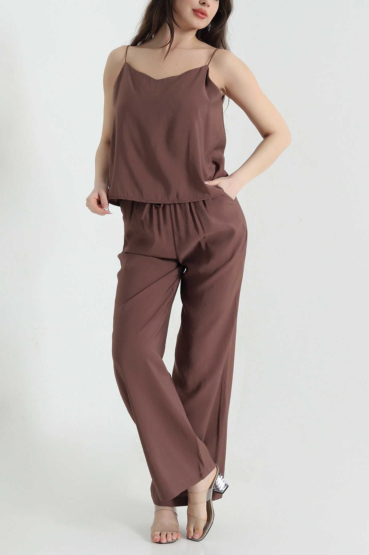 Kahverengi Bluz Pantolon Modal Kadın İkili Takım 454827