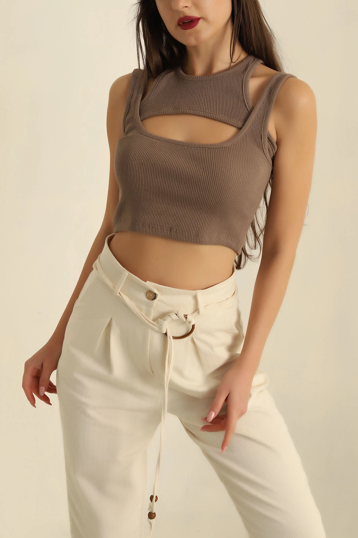 Kahverengi Bolero Tasarım Bluz 262520