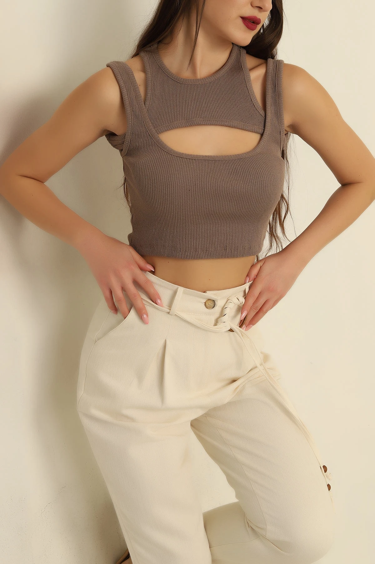 Kahverengi Bolero Tasarım Bluz 262520