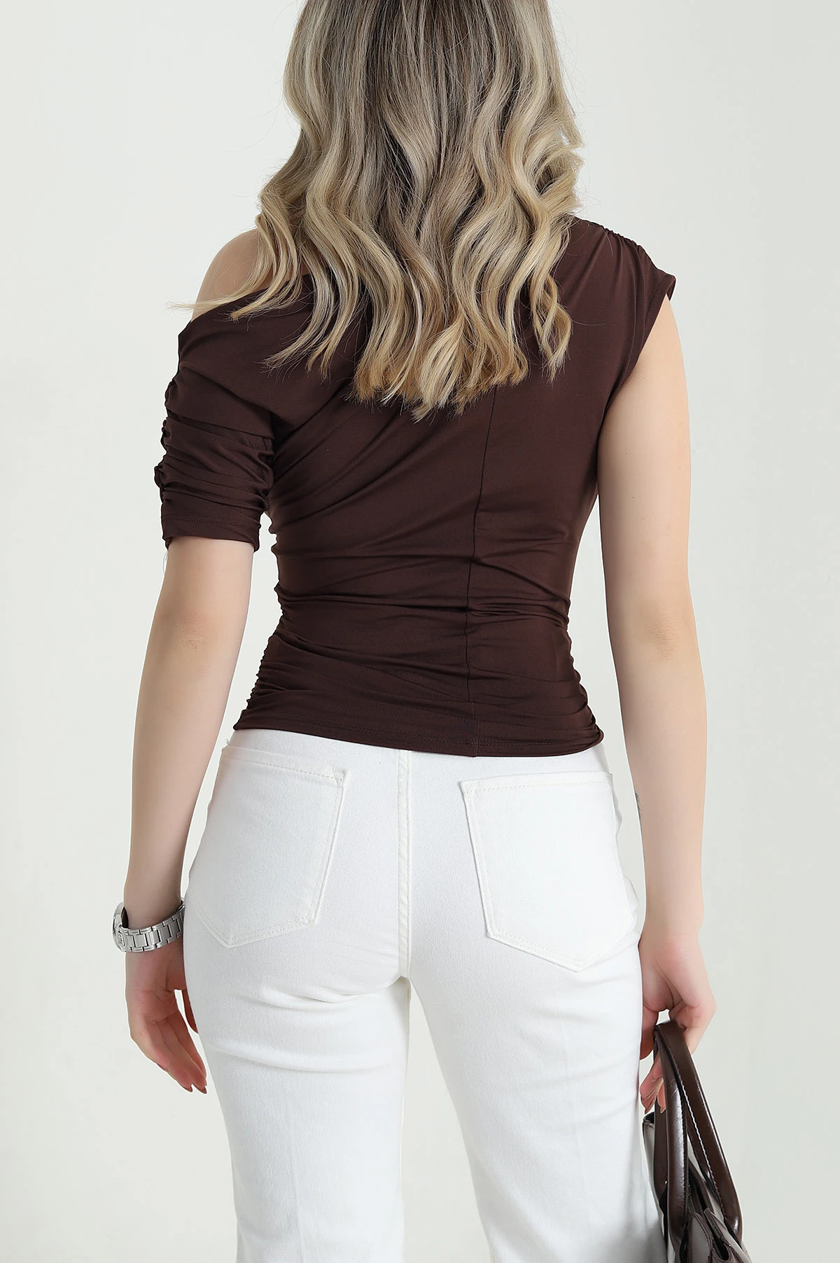Kahverengi Büzgülü Kadın Sandy Bluz 467176