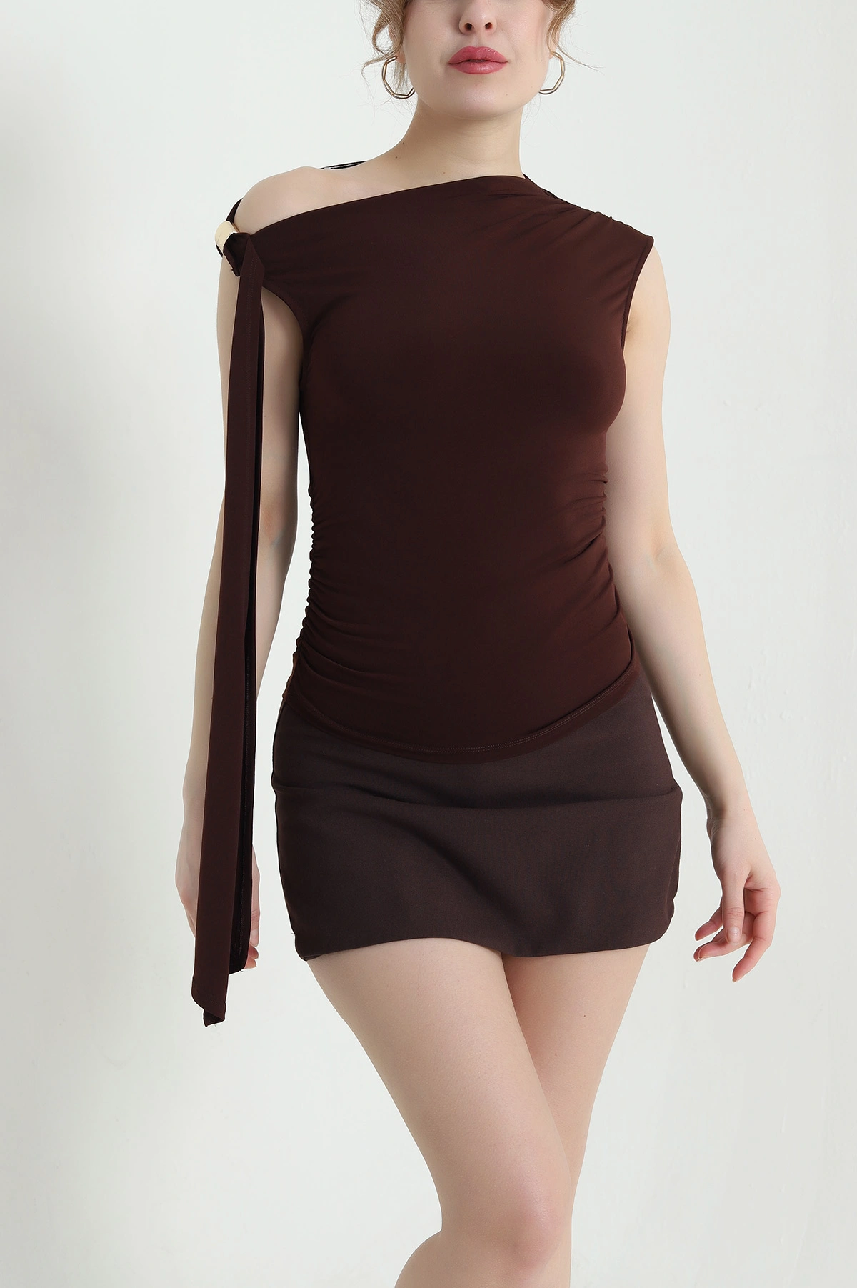 Kahverengi Büzgülü Sandy Kadın Bluz 438505