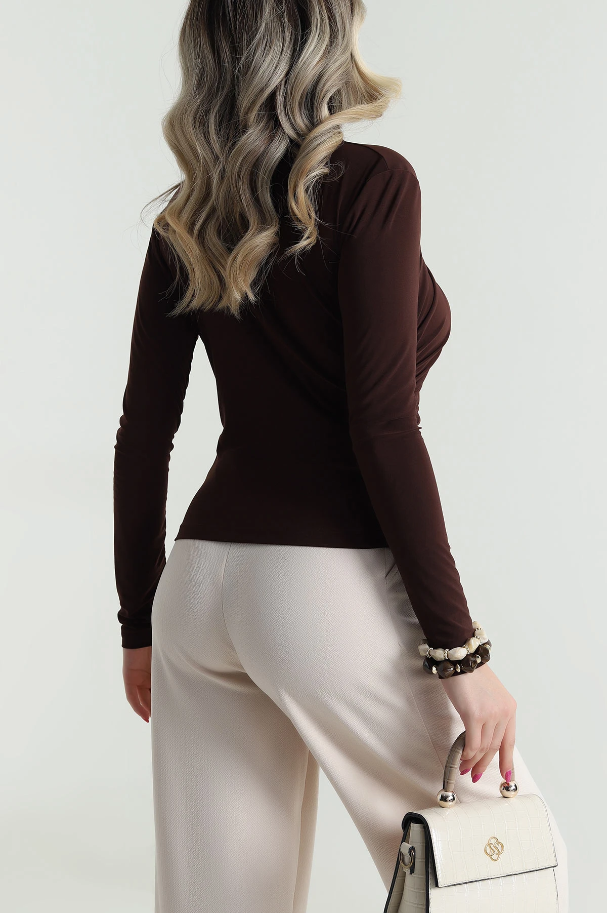 Kahverengi Büzgülü Sandy Kadın Bluz 485001