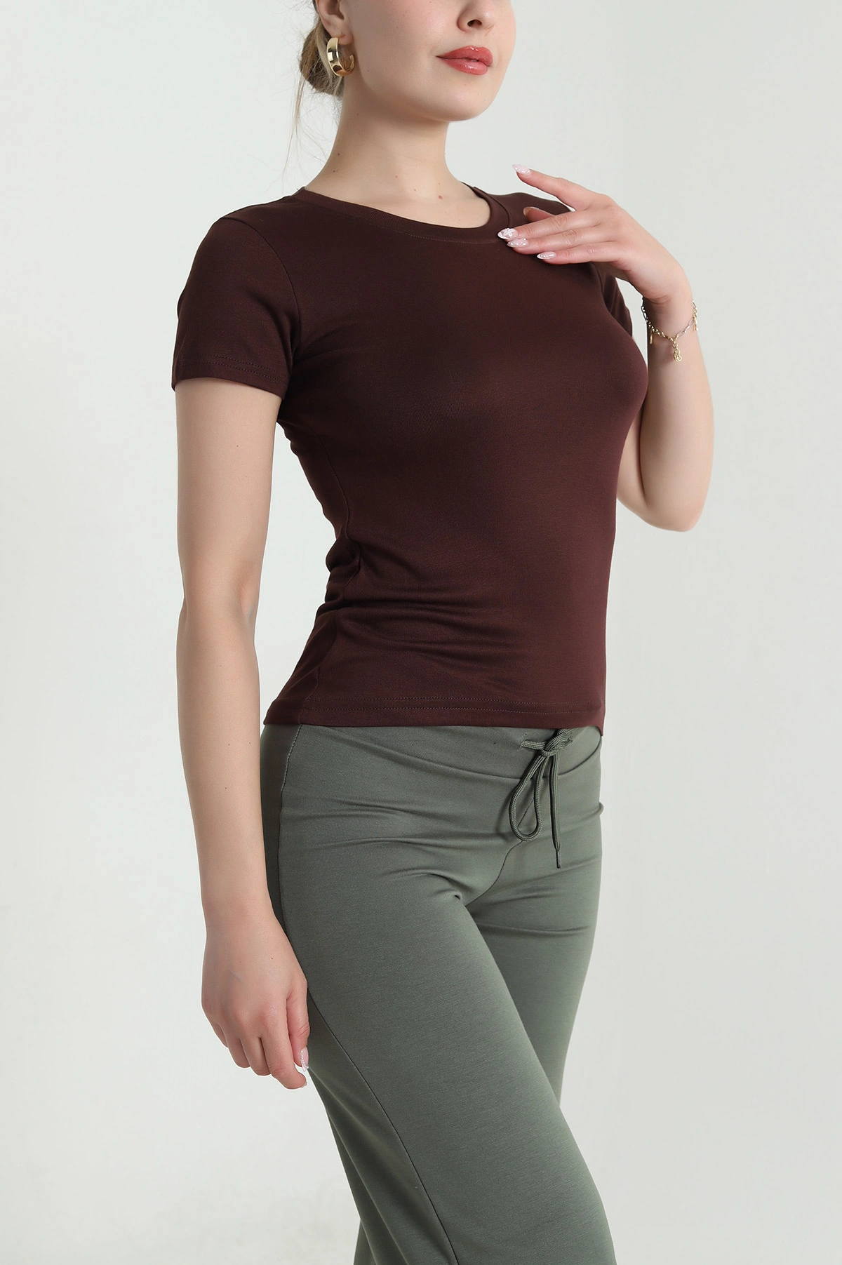 Kahverengi Buzzy Likralı Kadın Body Bluz 478329