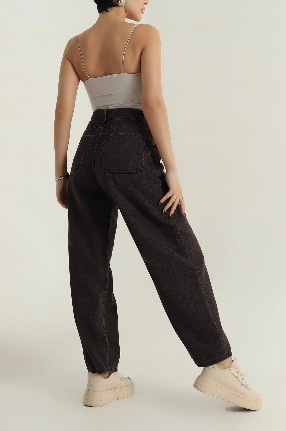 Kahverengi Cepli Baggy Kadın Kot Pantolon 406926