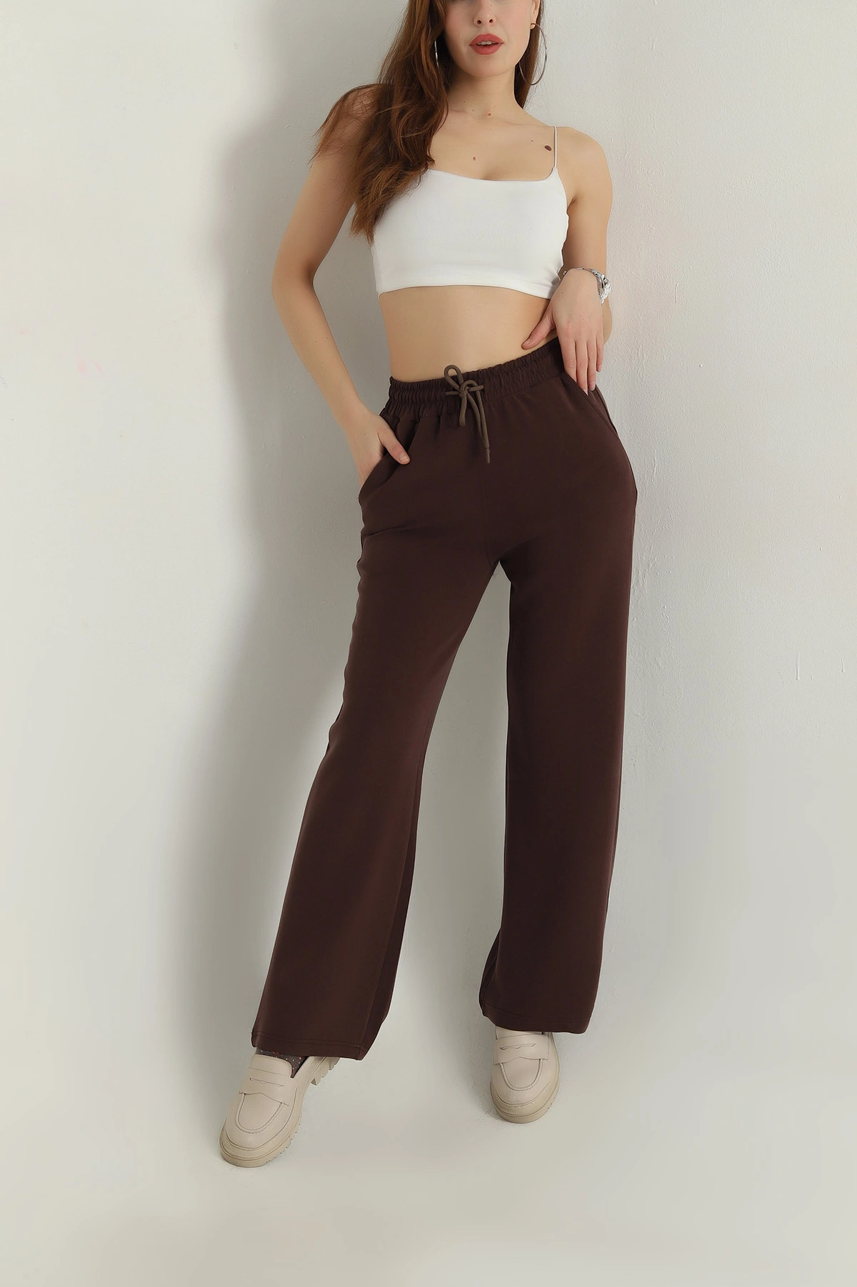 Kahverengi Cepli Bel Lastikli Modal Kadın Pantolon 412533