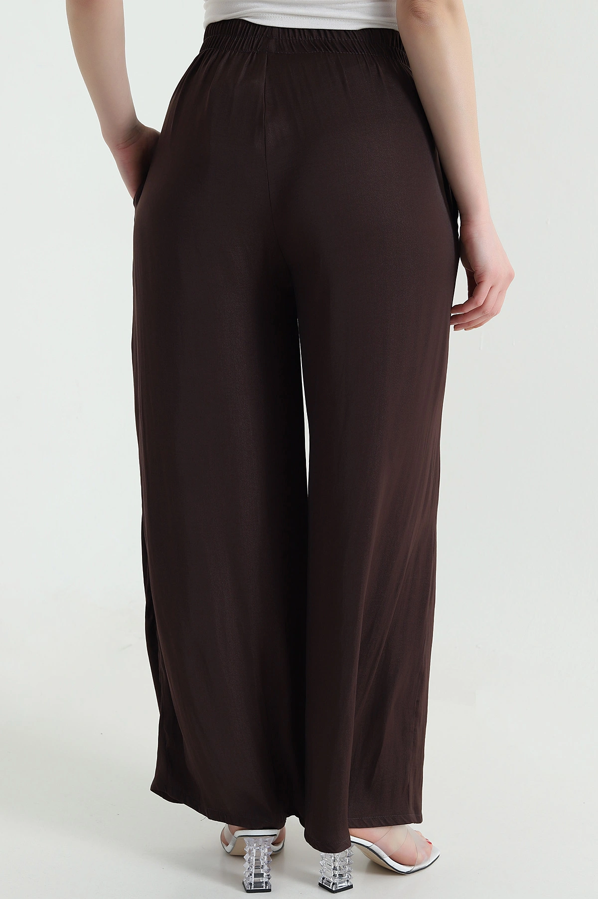 Kahverengi Cepli Bel Lastikli Tencel Kadın Pantolon 446679