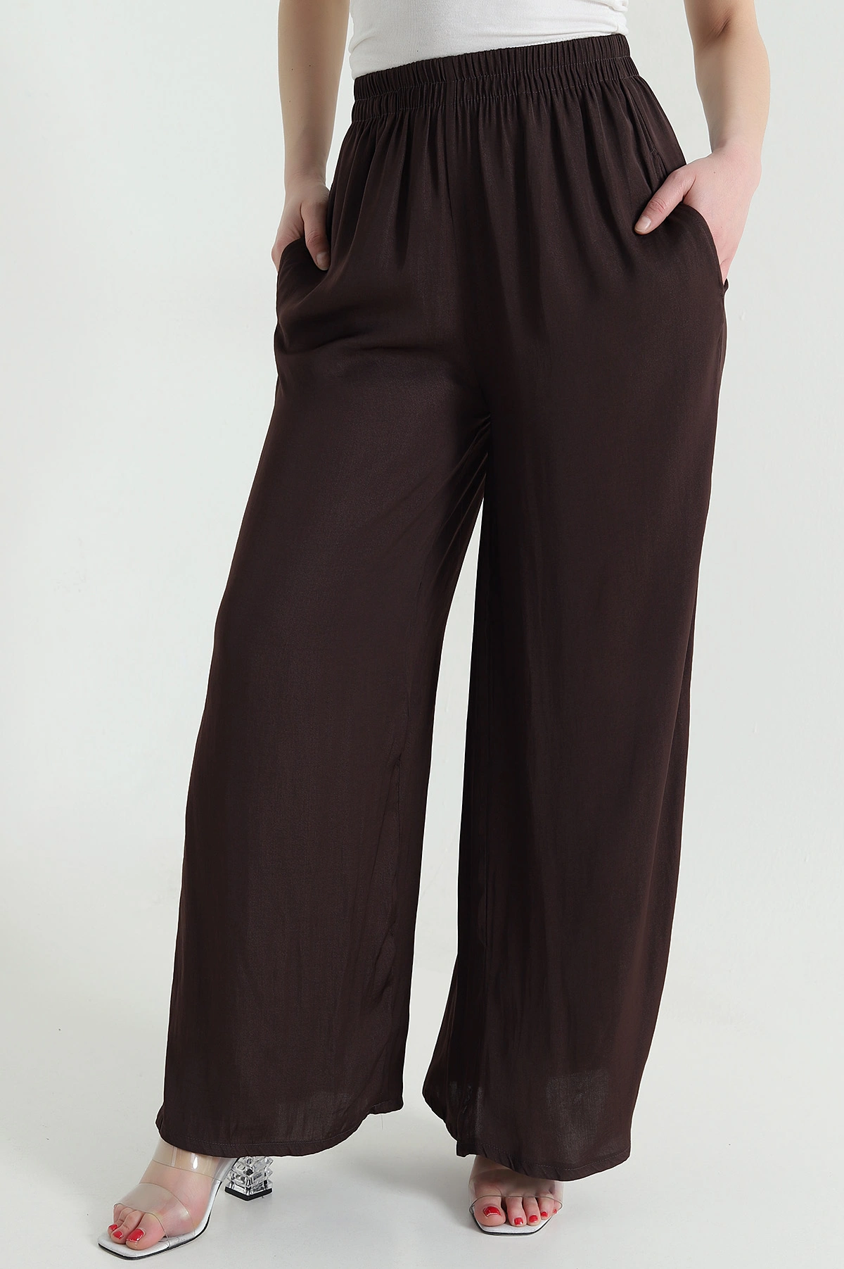 Kahverengi Cepli Bel Lastikli Tencel Kadın Pantolon 446679