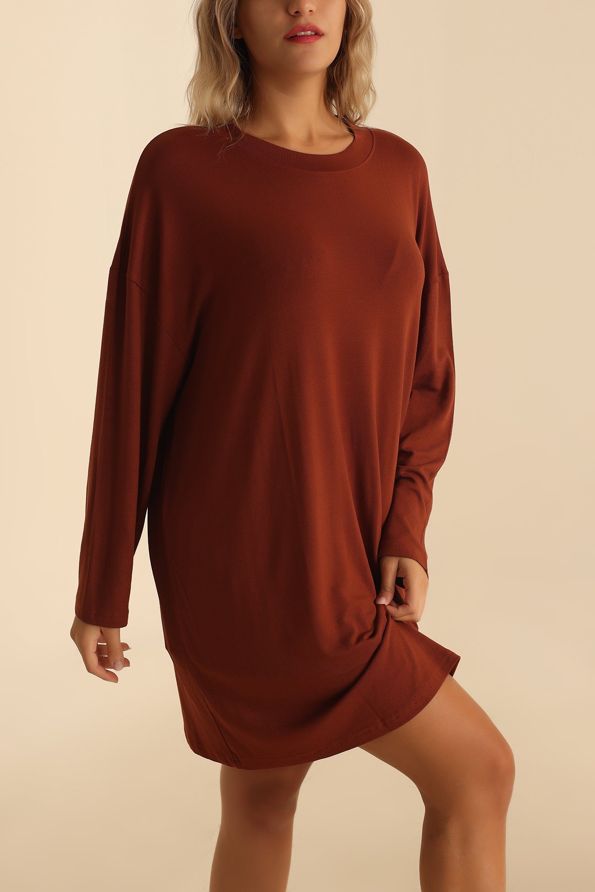 Kahverengi Çilek Kumaş Tunik 204124