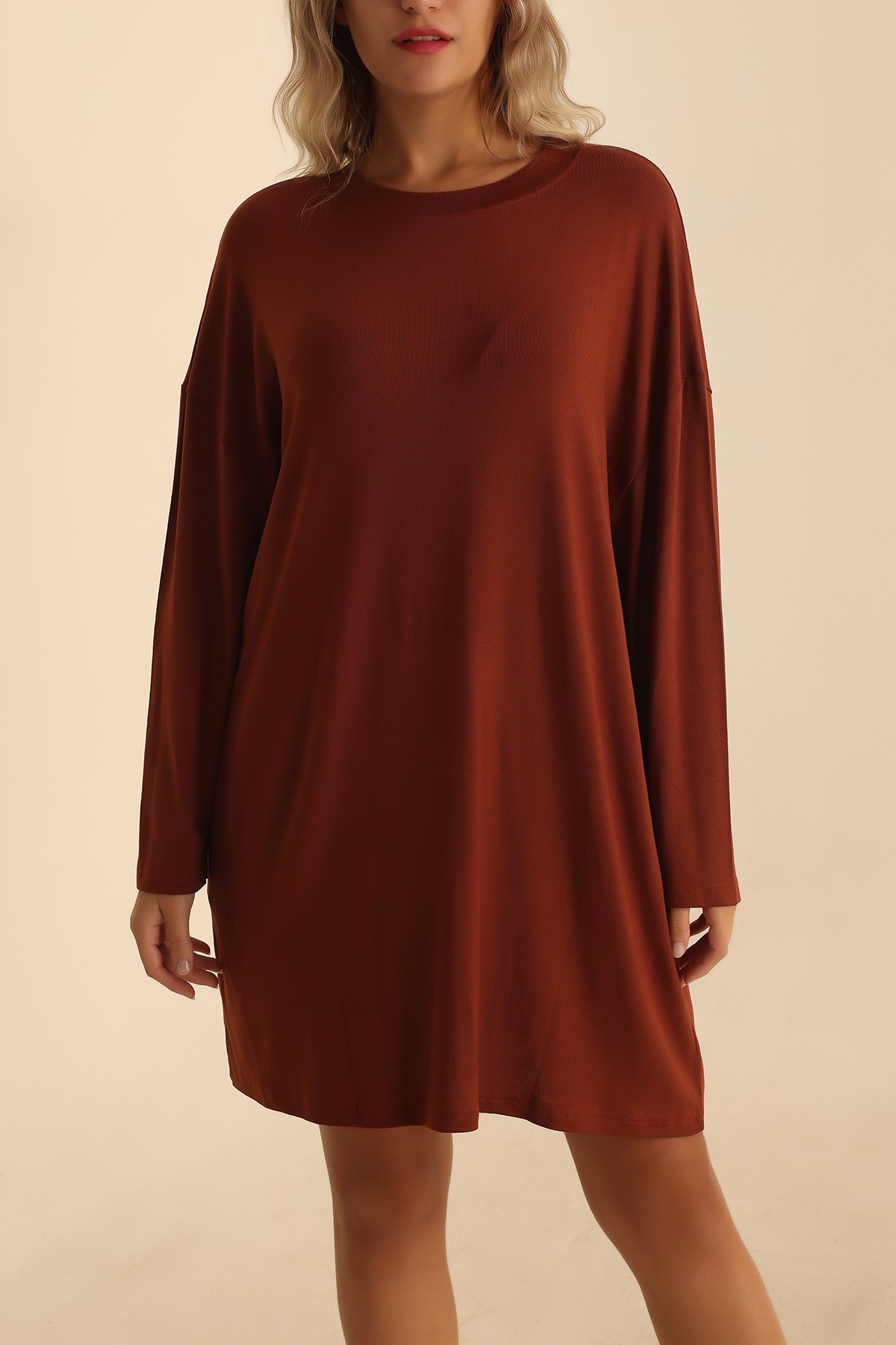 Kahverengi Çilek Kumaş Tunik 204124