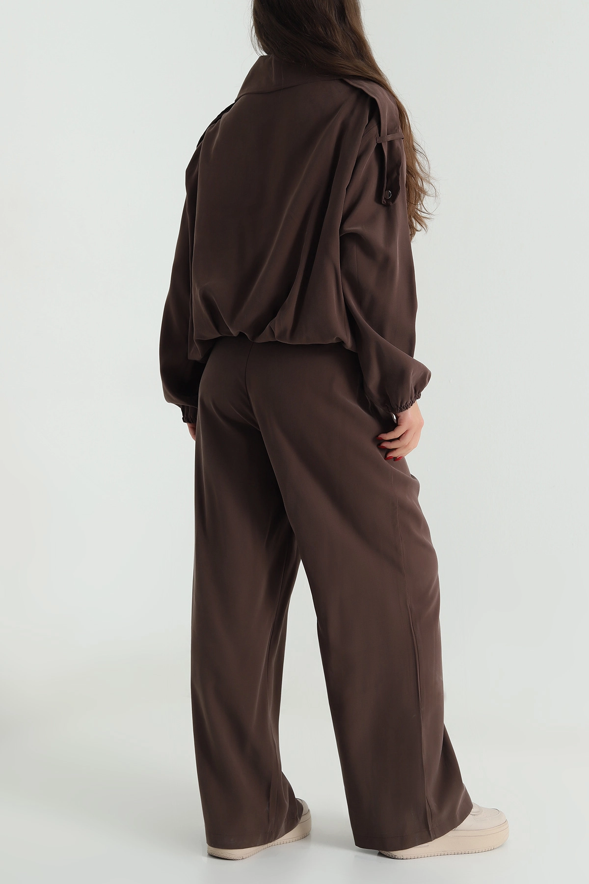 Kahverengi Çıtçıtlı Ceket Pantolon Modal Kadın İkili Takım 489183