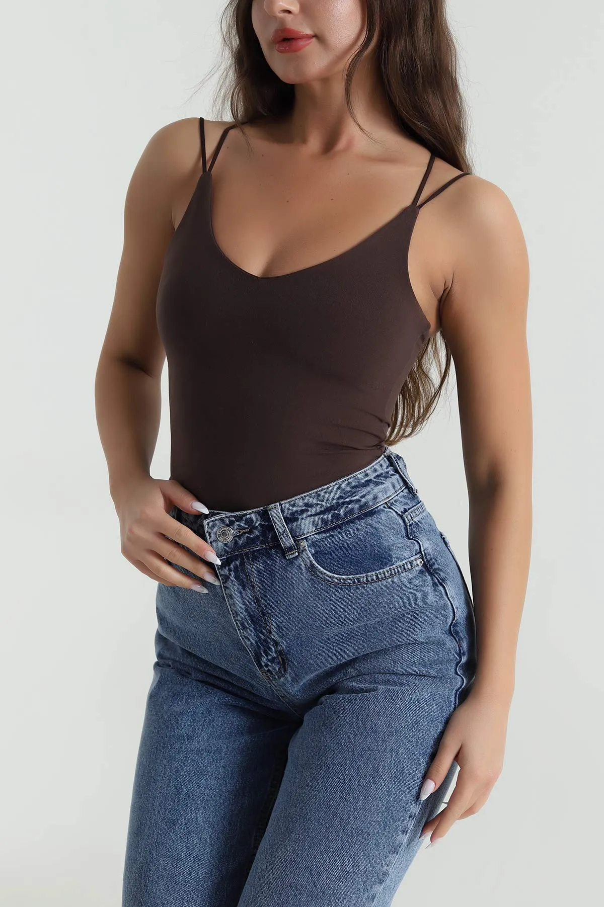 Kahverengi Çıtçıtlı Kadın Zıbın Bluz 485493
