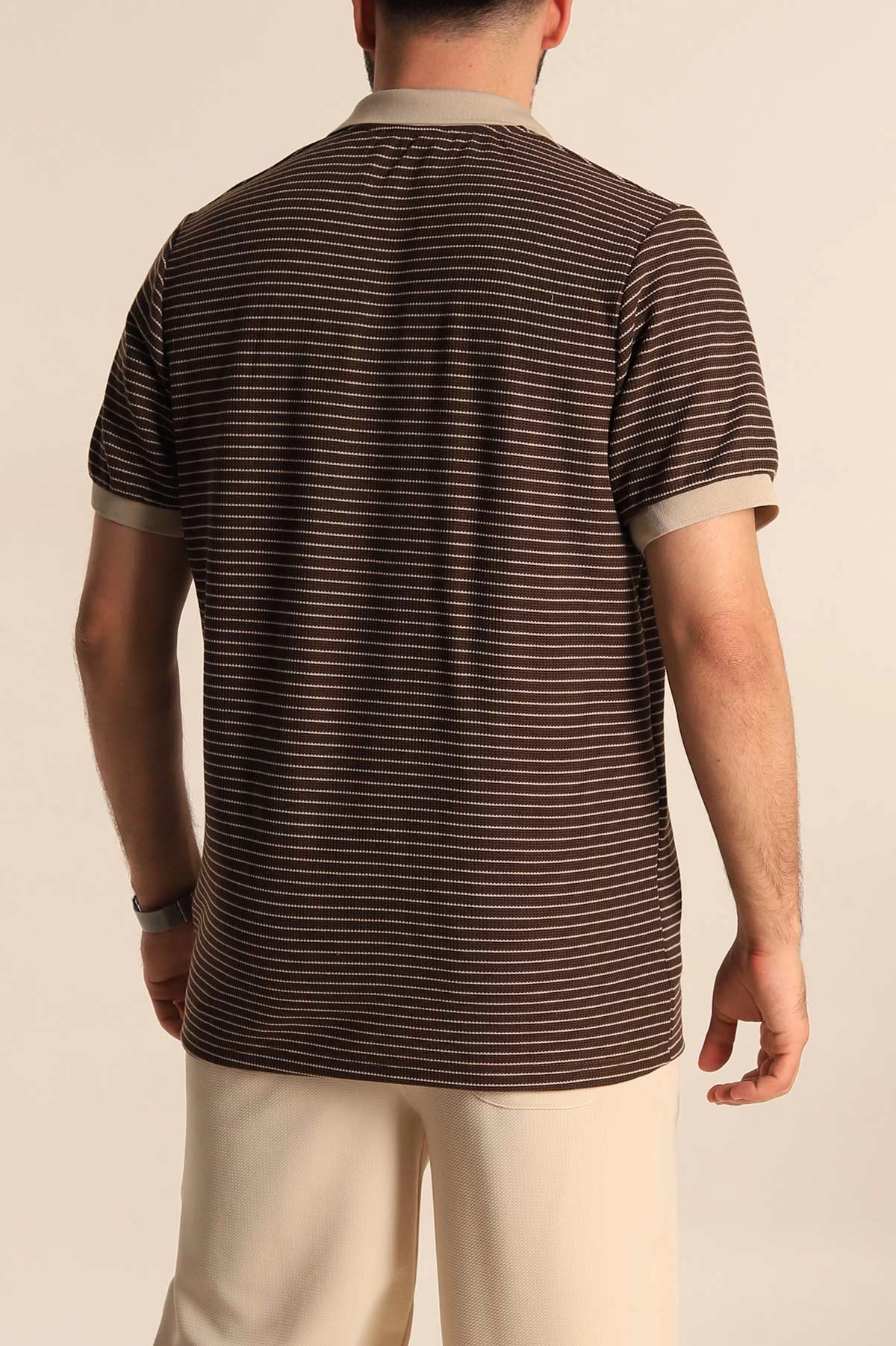 Kahverengi Çizgili Regular Fit Polo Yaka Erkek Tişört 277109
