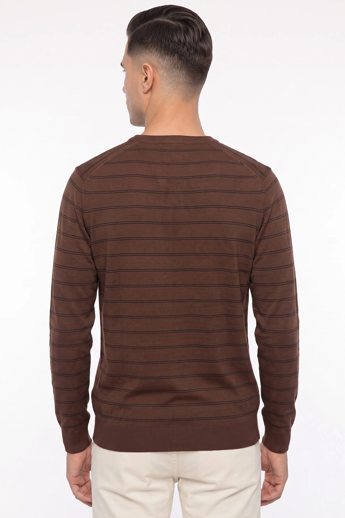 Kahverengi Çizgili Viskon Triko Erkek Sweatshirt 482856