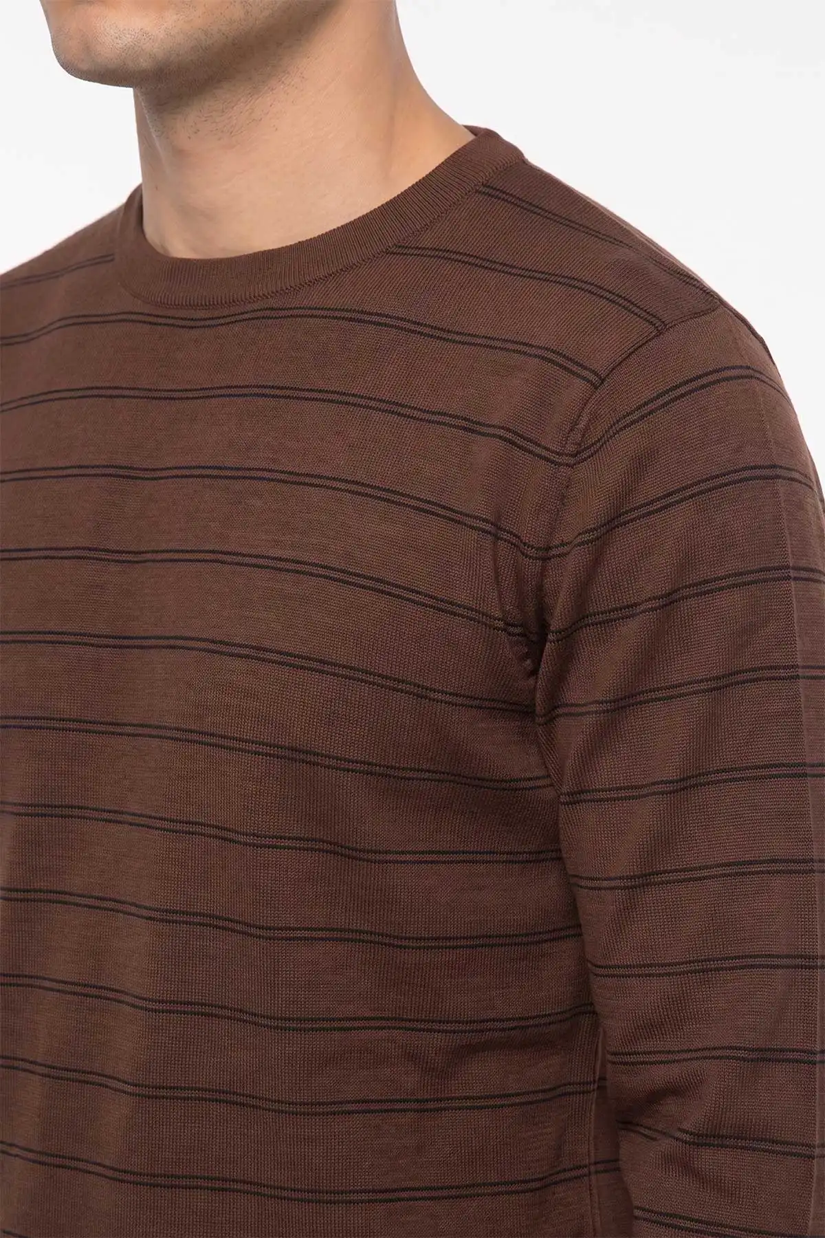 Kahverengi Çizgili Viskon Triko Erkek Sweatshirt 482856