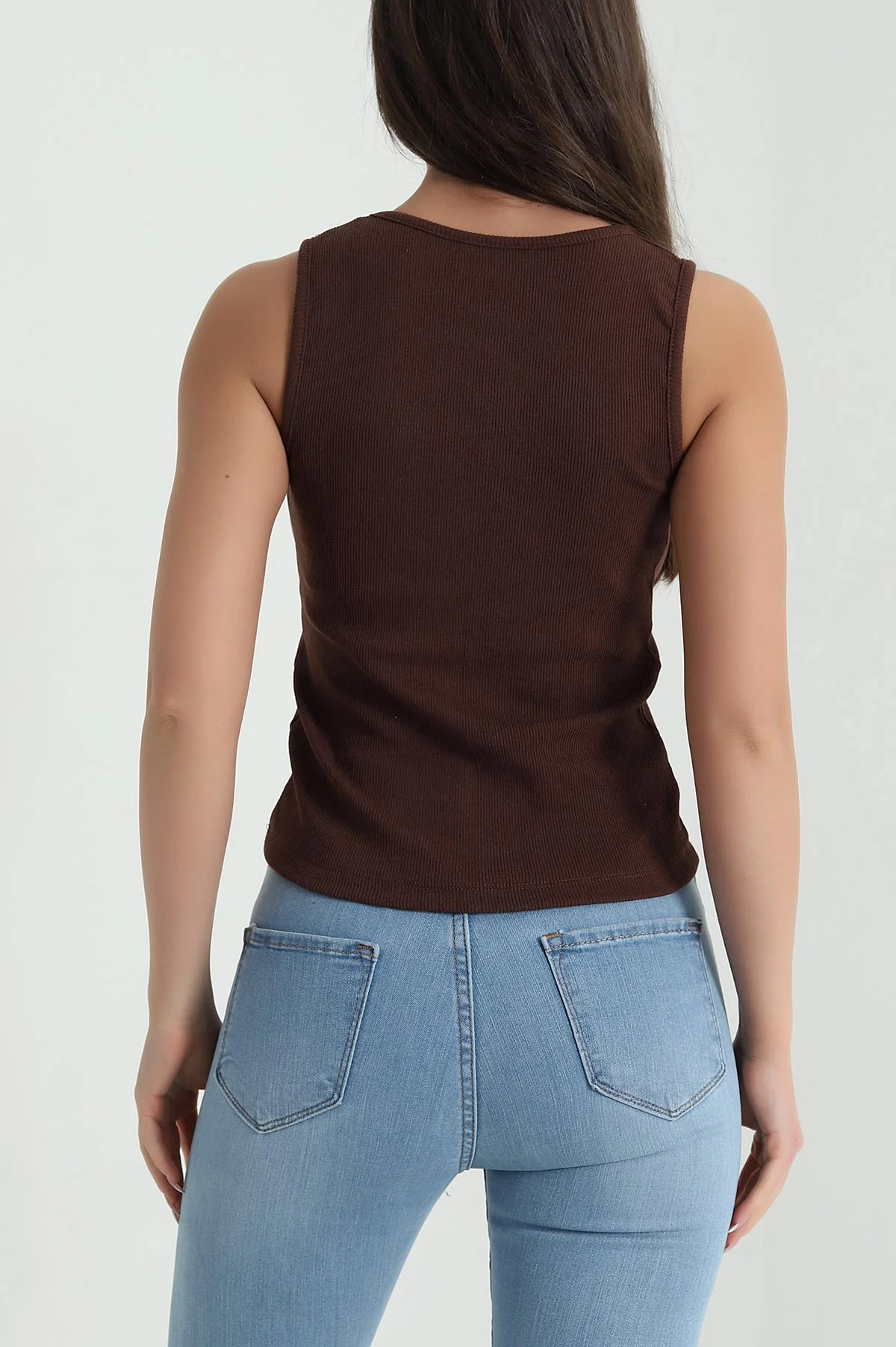 Kahverengi Dantelli Fitilli Kadın Bluz 459296