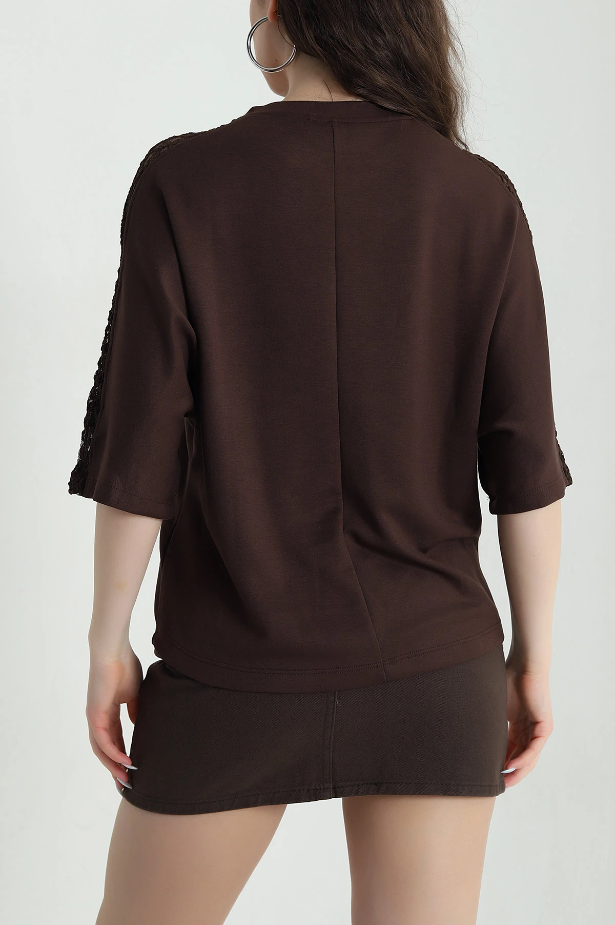 Kahverengi Dantelli Modal Kadın Bluz 451360