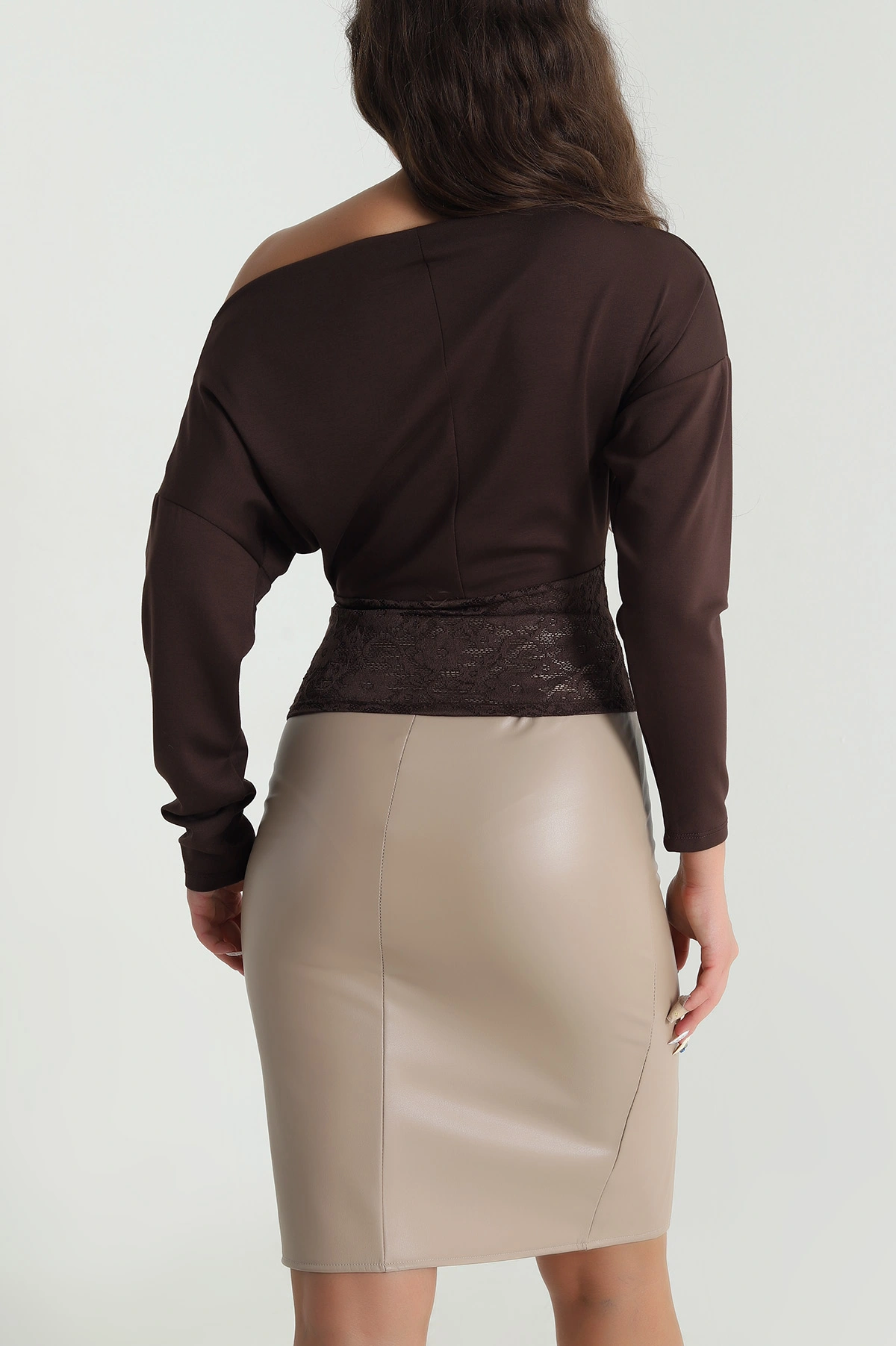 Kahverengi Dantelli Modal Kadın Bluz 483727