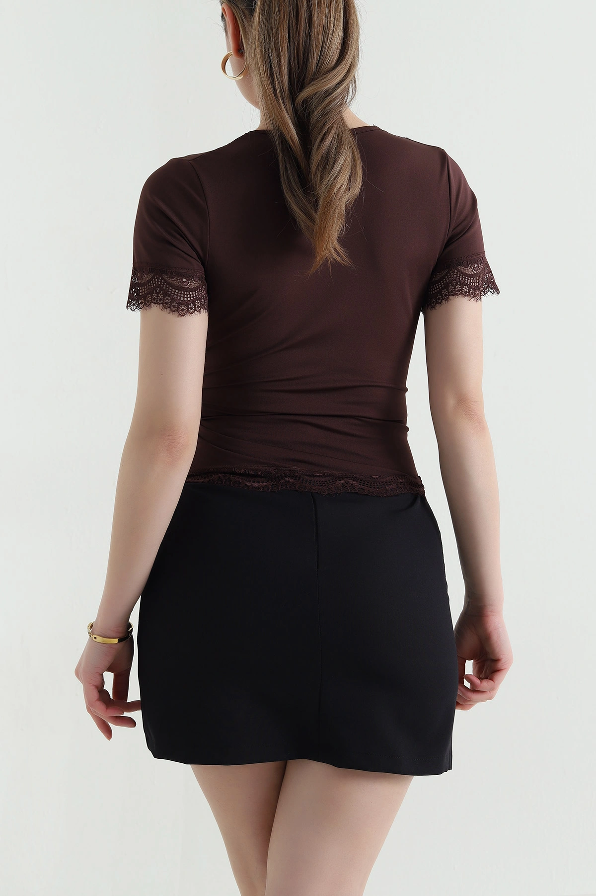 Kahverengi Dantelli Sandy Kadın Bluz 442275