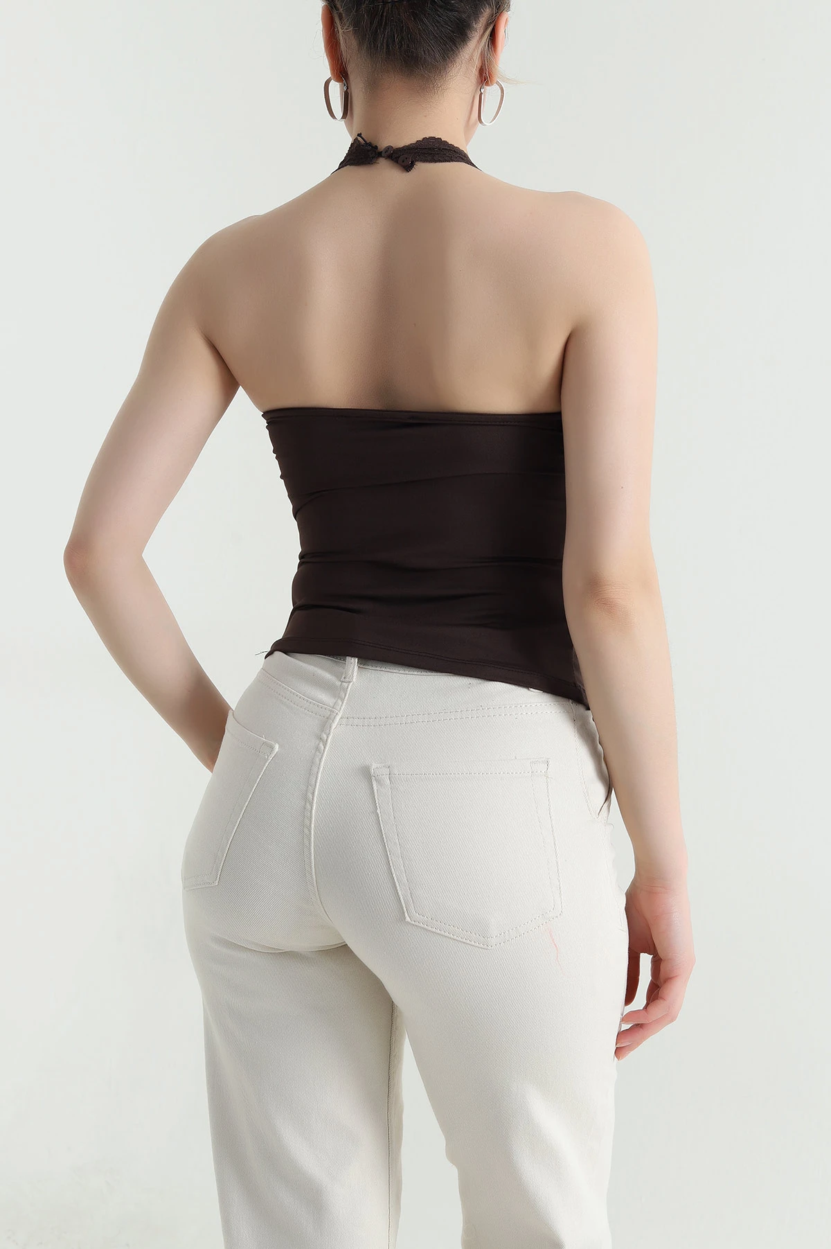 Kahverengi Dantelli Sandy Kadın Bluz 462088