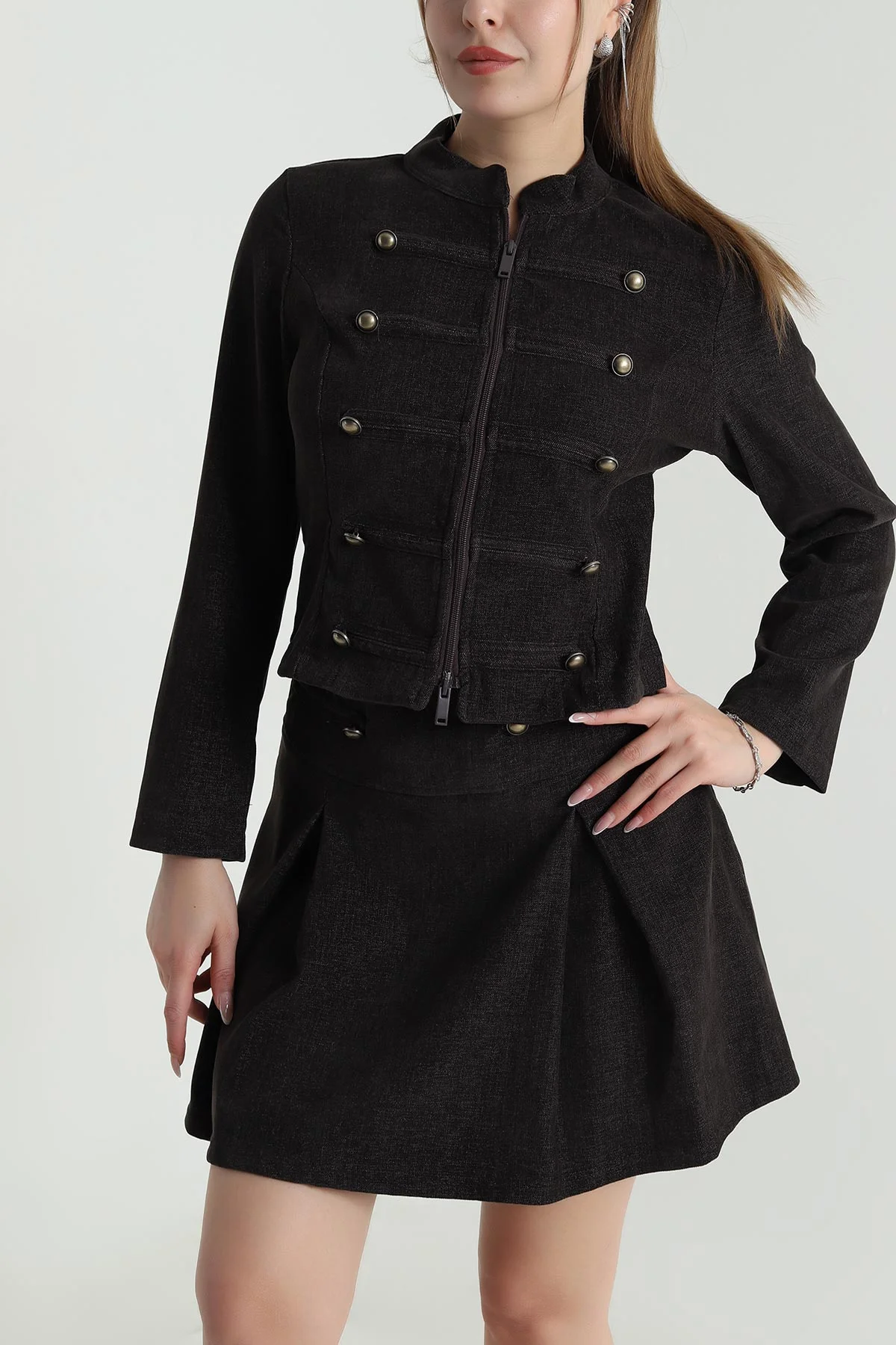 Kahverengi Denim Modal Premium Kadın İkili Takım 489860