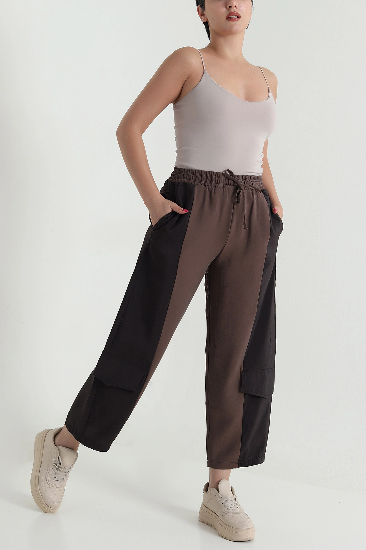 Kahverengi Diagonel Tencel Kadın Kargo Pantolon 475770