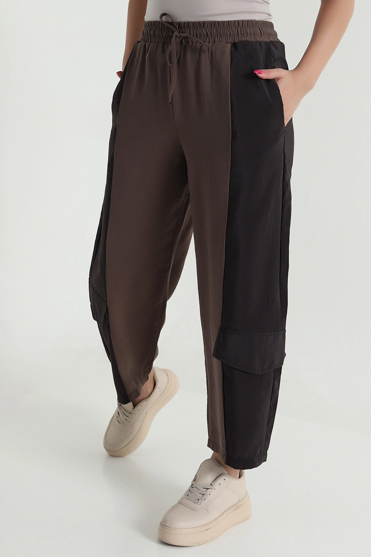 Kahverengi Diagonel Tencel Kadın Kargo Pantolon 475770