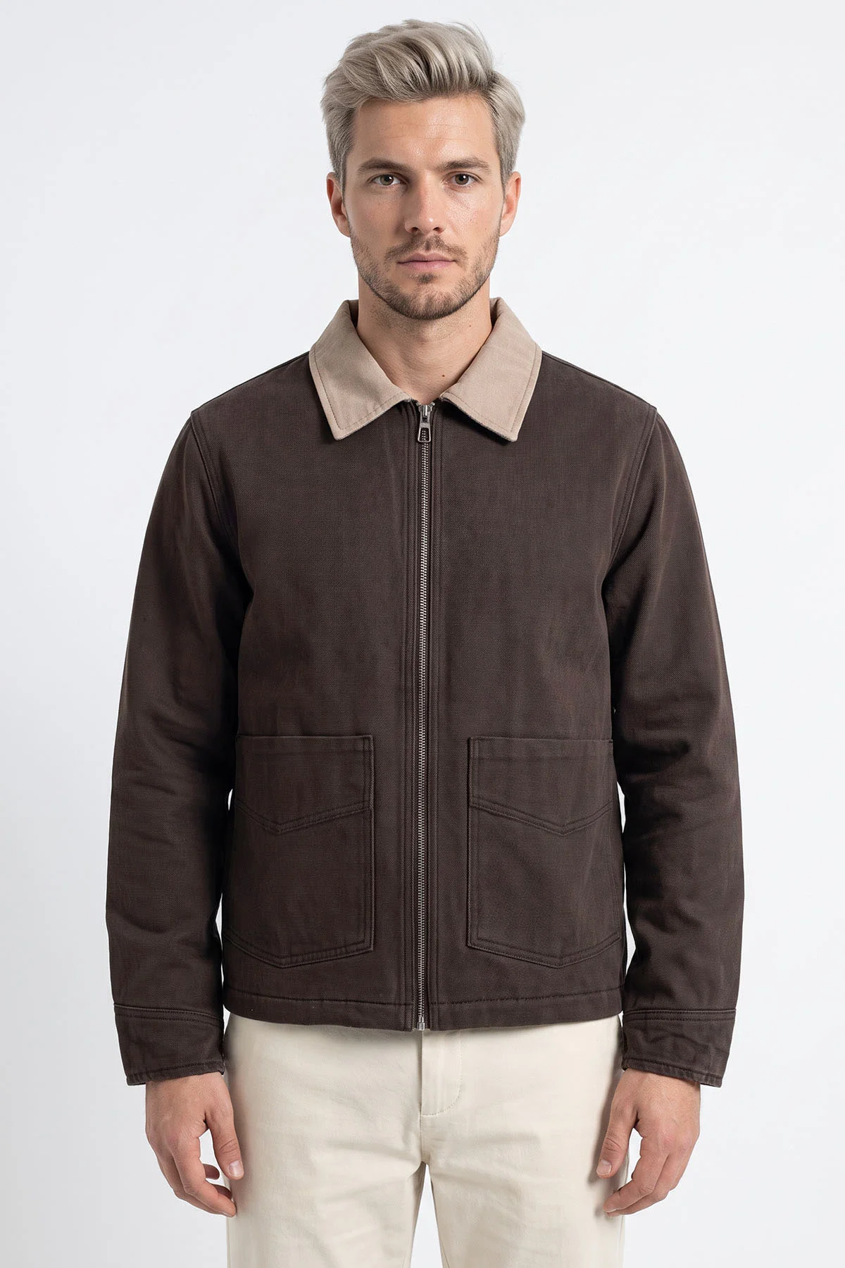 Kahverengi Dolumlu Polo Yakalı Gabardin Kadın Mont 500207