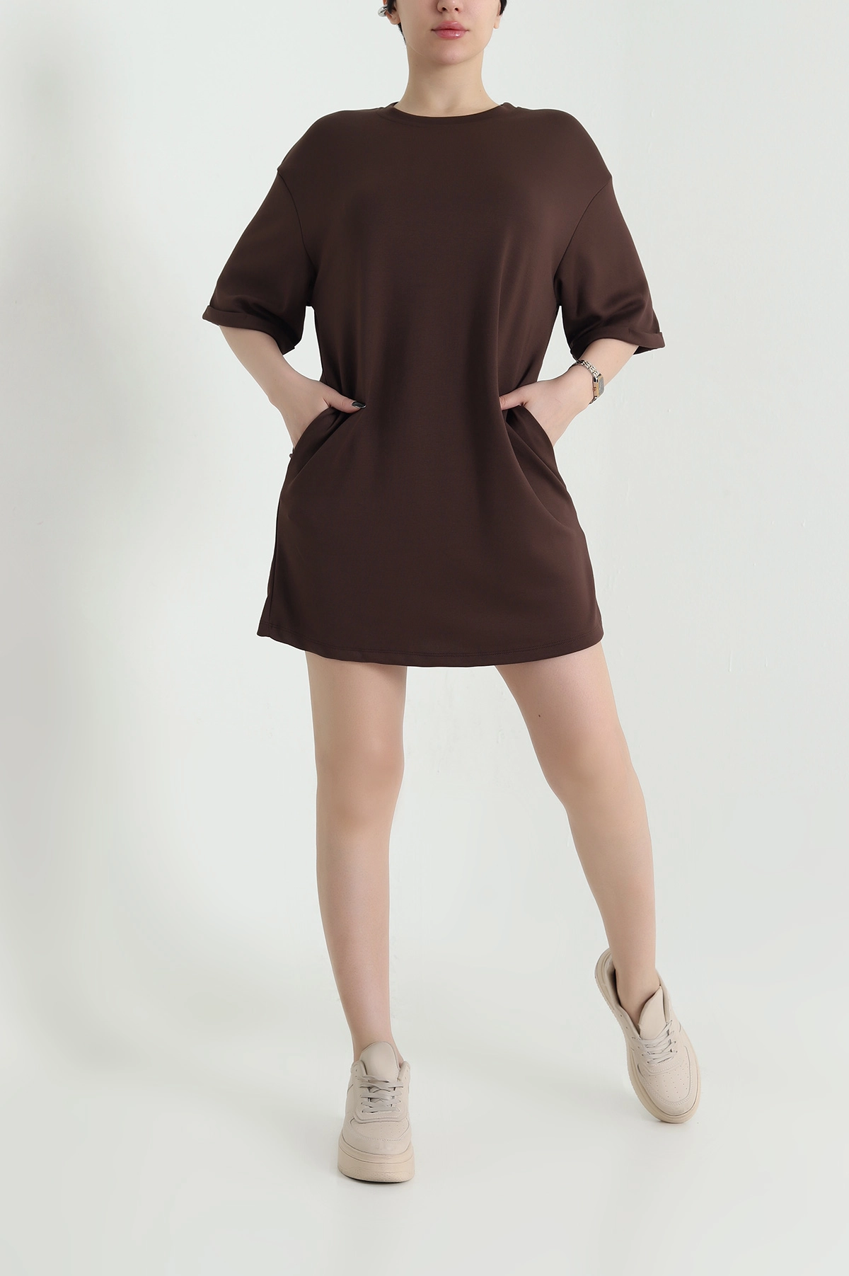 Kahverengi Duble Kol Modal Kadın Elbise 452721