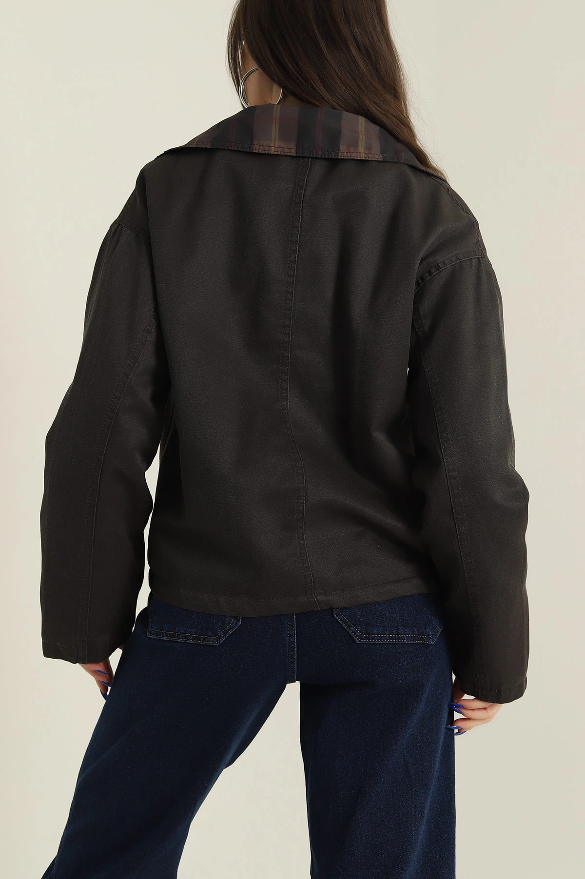 Kahverengi Ekose Kadın Barbour İçi Kürklü  Parka Mont 427722