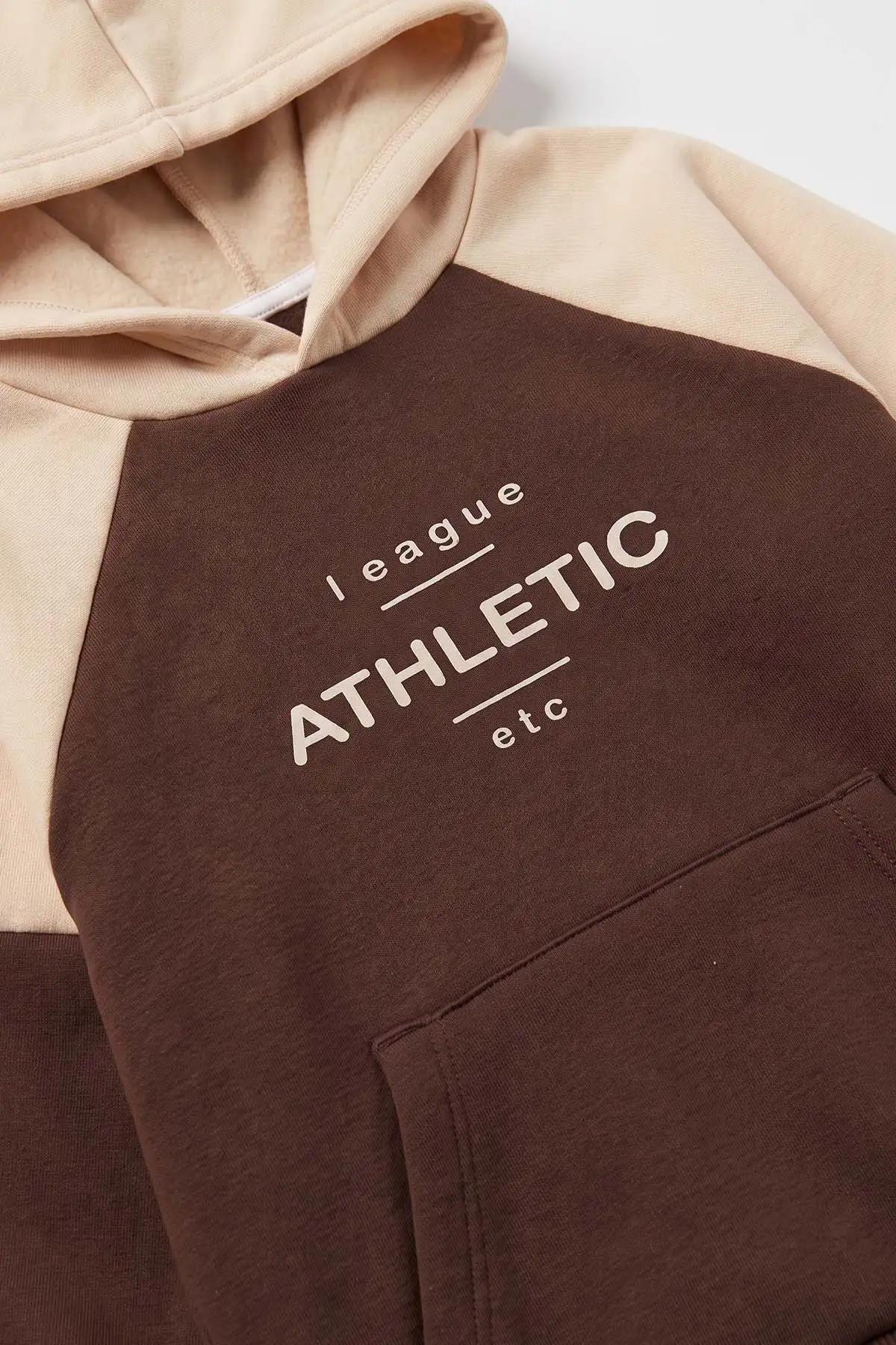 Kahverengi Ekru (6-10 Yaş) Athletic Baskılı Kapüşonlu 3 İp Şardonlu Erkek Çocuk Kışlık Takım 481861