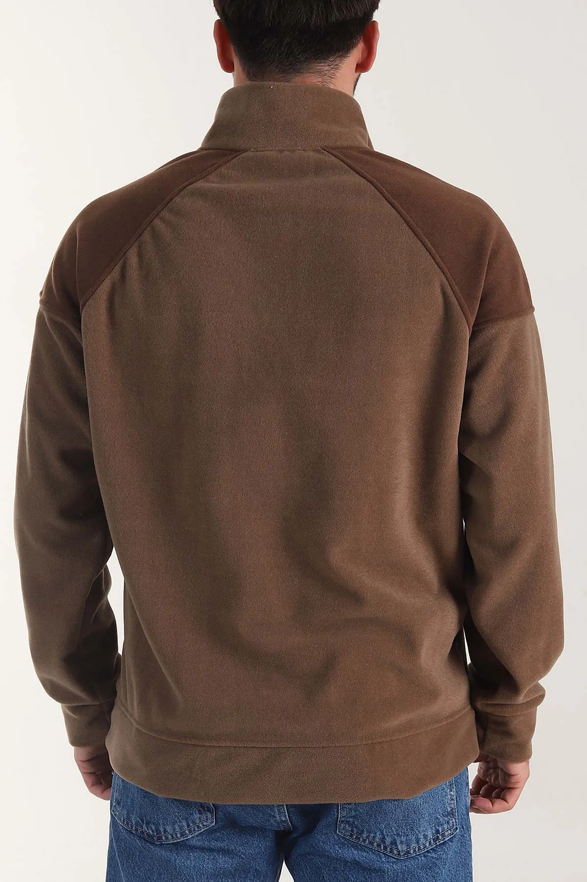 Kahverengi Fermuarlı Dik Yaka Polar Kumaş Erkek Sweatshirt 404307