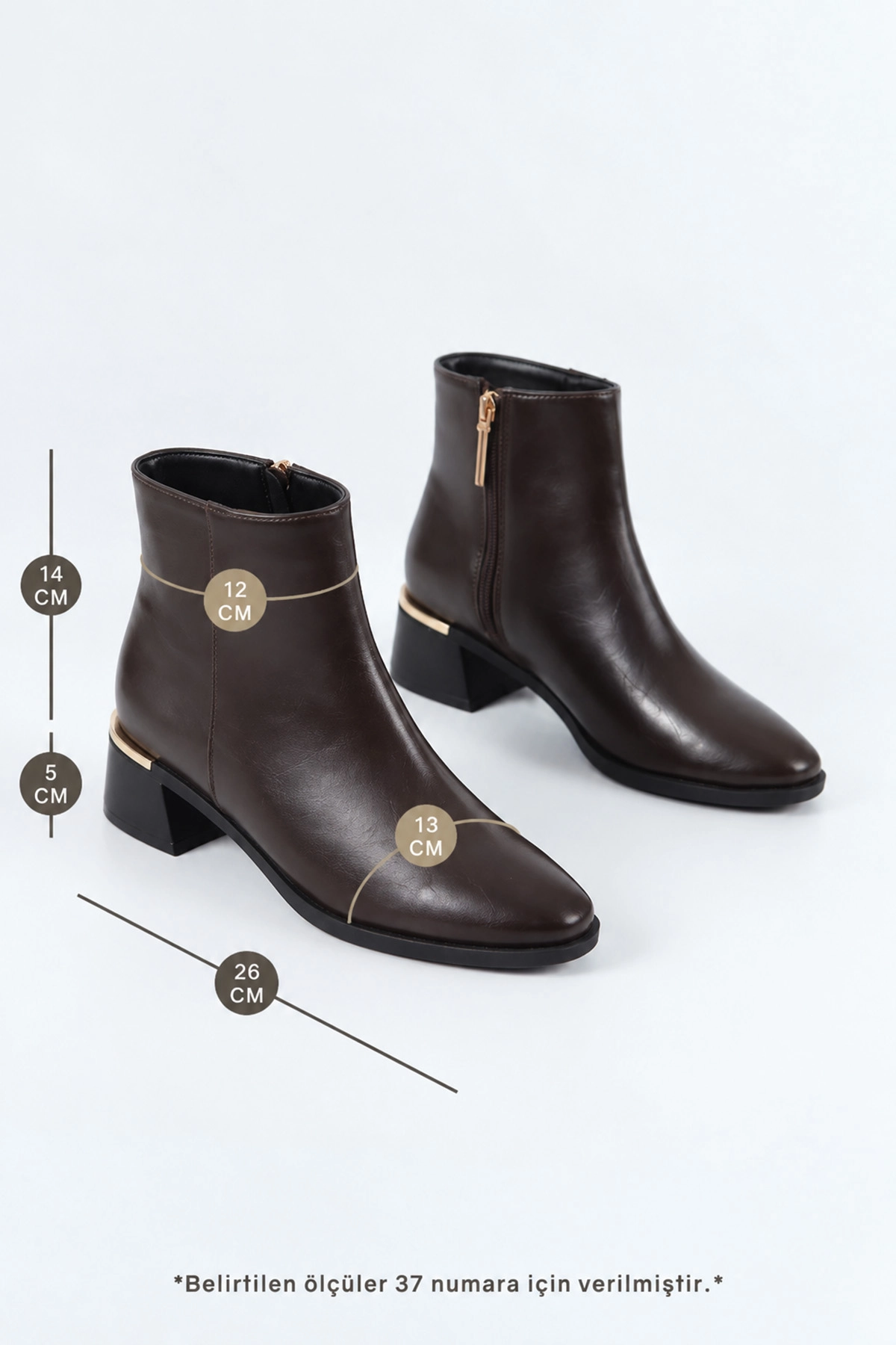 Kahverengi Fermuarlı Kadın Topuklu Bot 490502